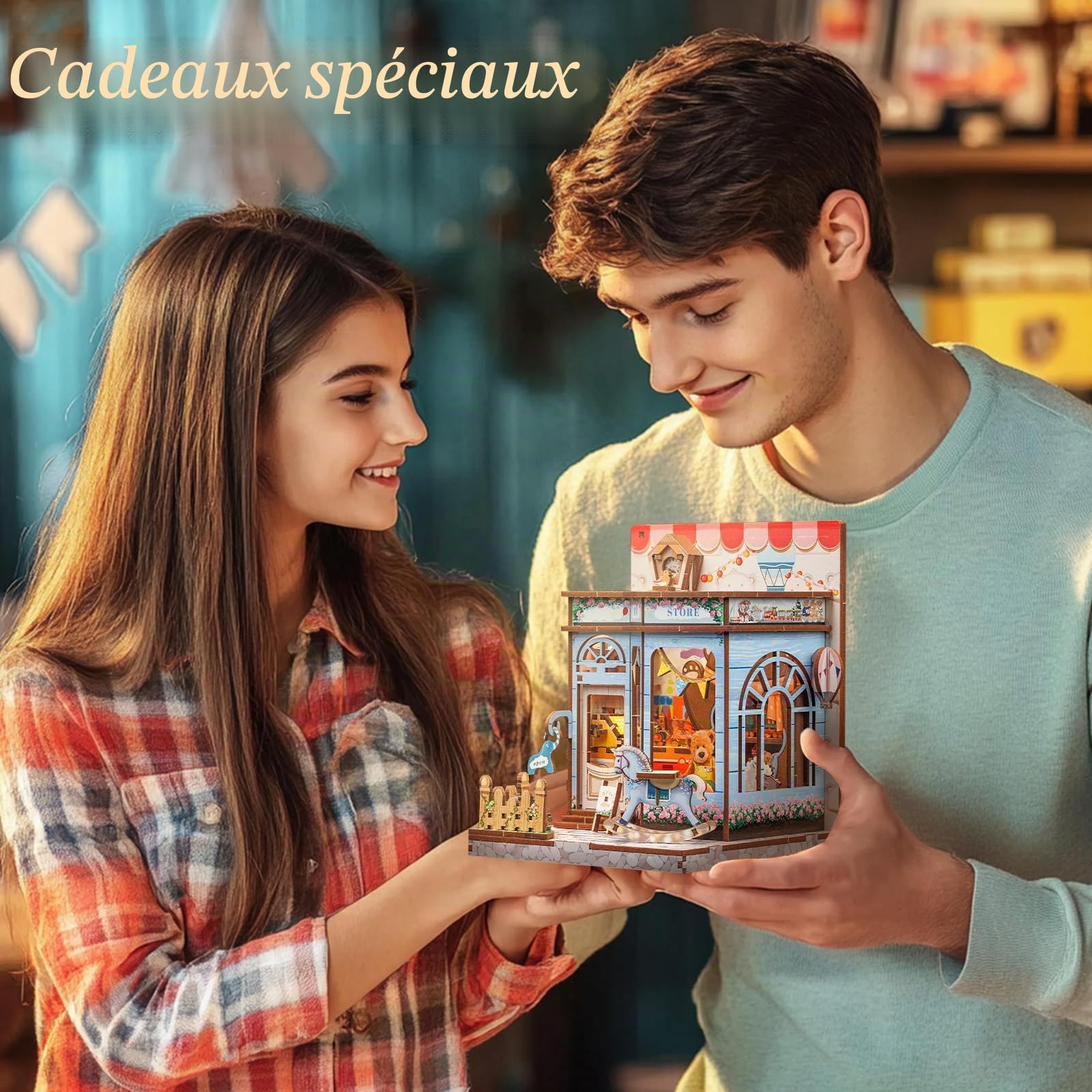CUTEBEE Kit Book Nook - Lot de 2 serre-livres miniatures de Noël - Décoration de bibliothèque - Diorama - Kit de construction pour adultes (Love and Peace)