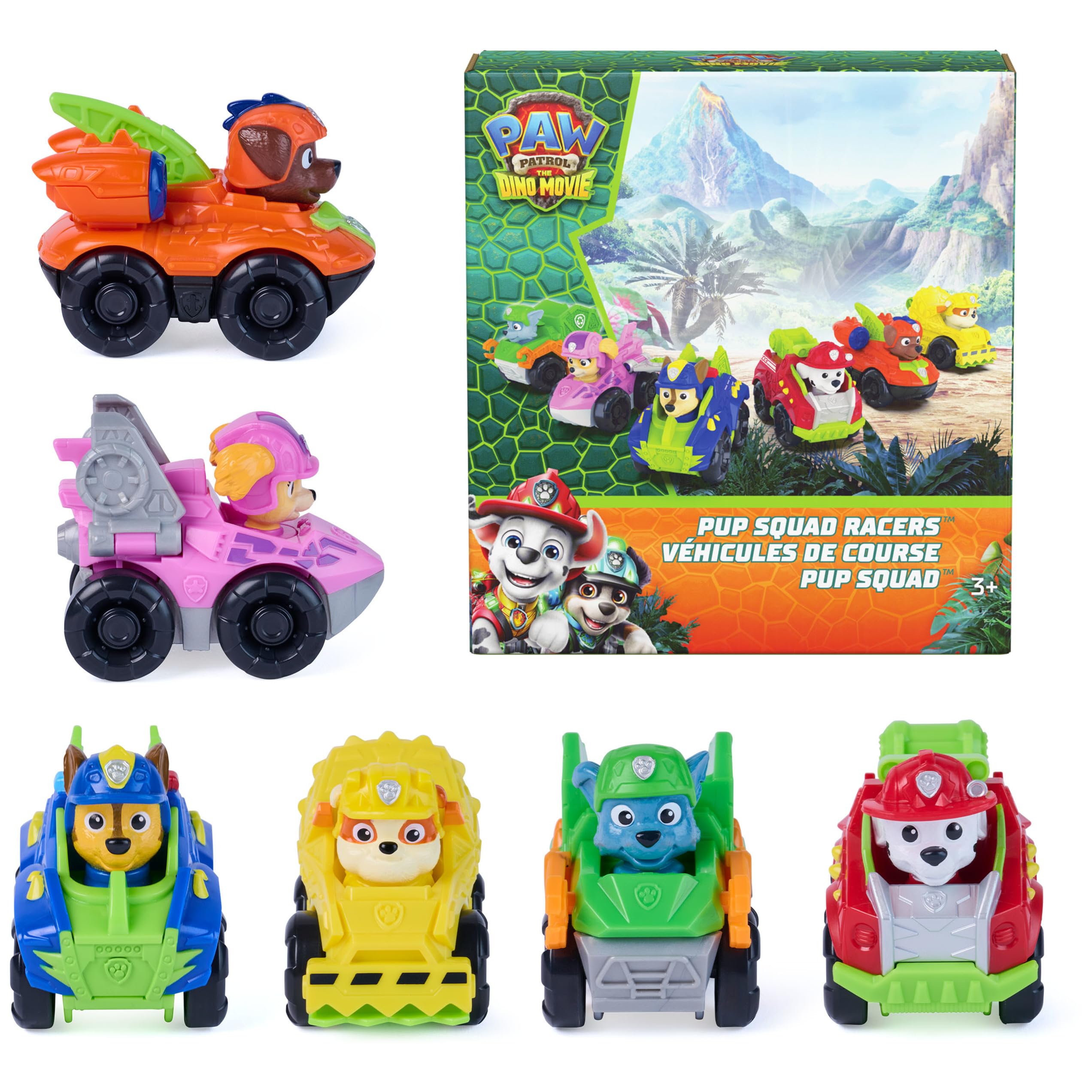 The Dino Movie Pup Squad Racers Toy Car 6-Pack | 6-Pack Pocket Sized Toy Cars, 2.5-Inch Movie Vehicles, Chase Skye & Friends, Kids Toys for Boys & Girls Ages 3+
