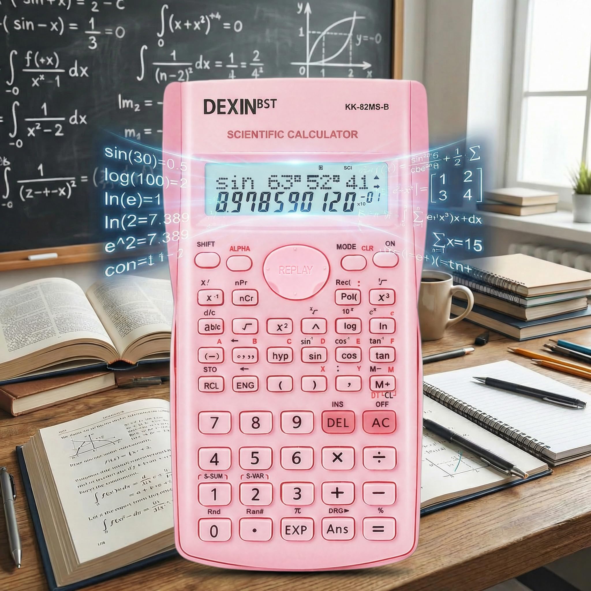 Paquete de 24 calculadoras sicíficas rosas para estudiantes, calculadora de ingeniería de 2 líneas a granel con batería LR44, ideal para álgebra, química, finanzas, construcción, oficina