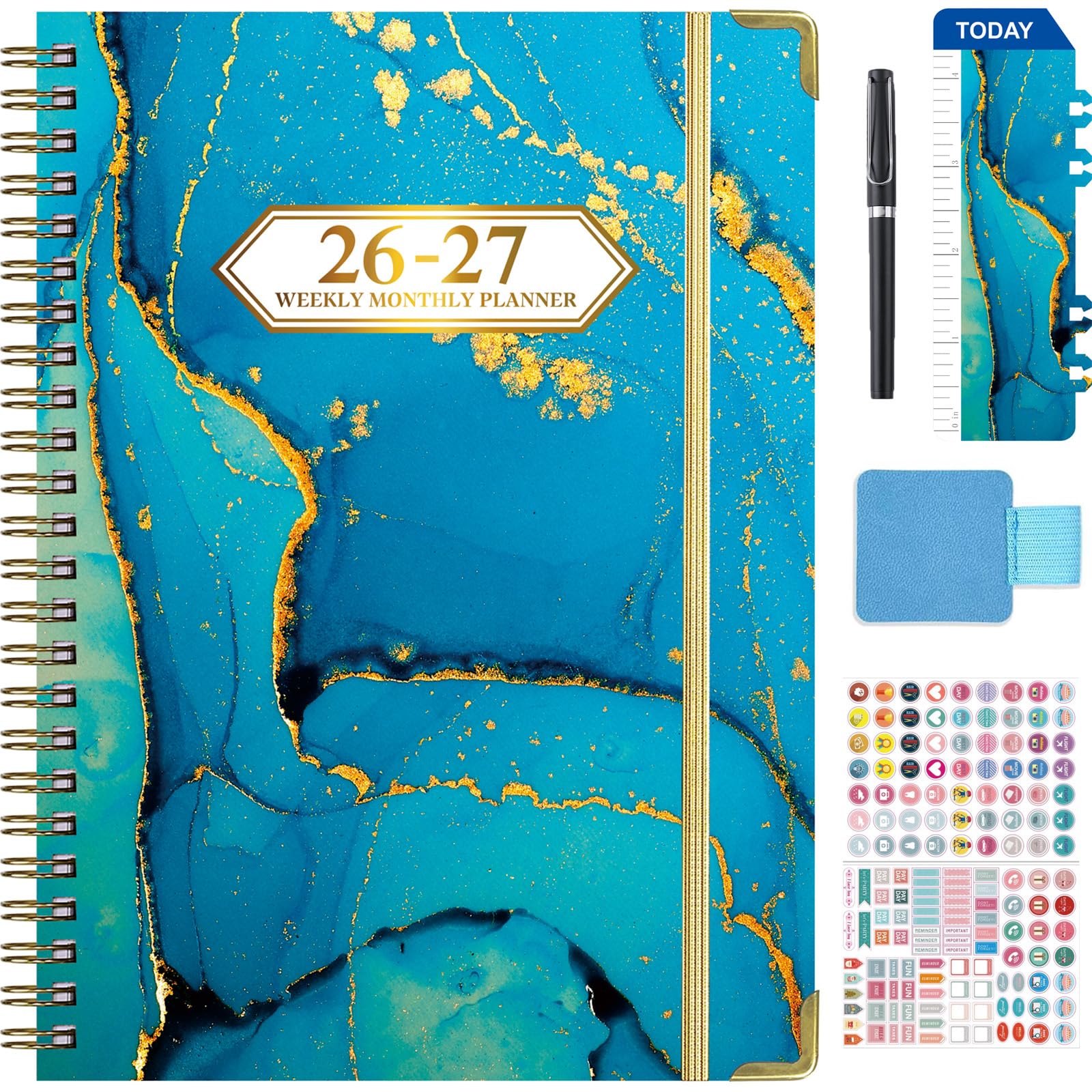 Academic Diary 2026 2027，July 2026 to June 2027 Planner, Weekly & Monthly A5 Hardcover Planner with Pen, Stickers,Inner Pocket, Elastic Band for Teacher, Student, Work | BSOFSTUF (blue)