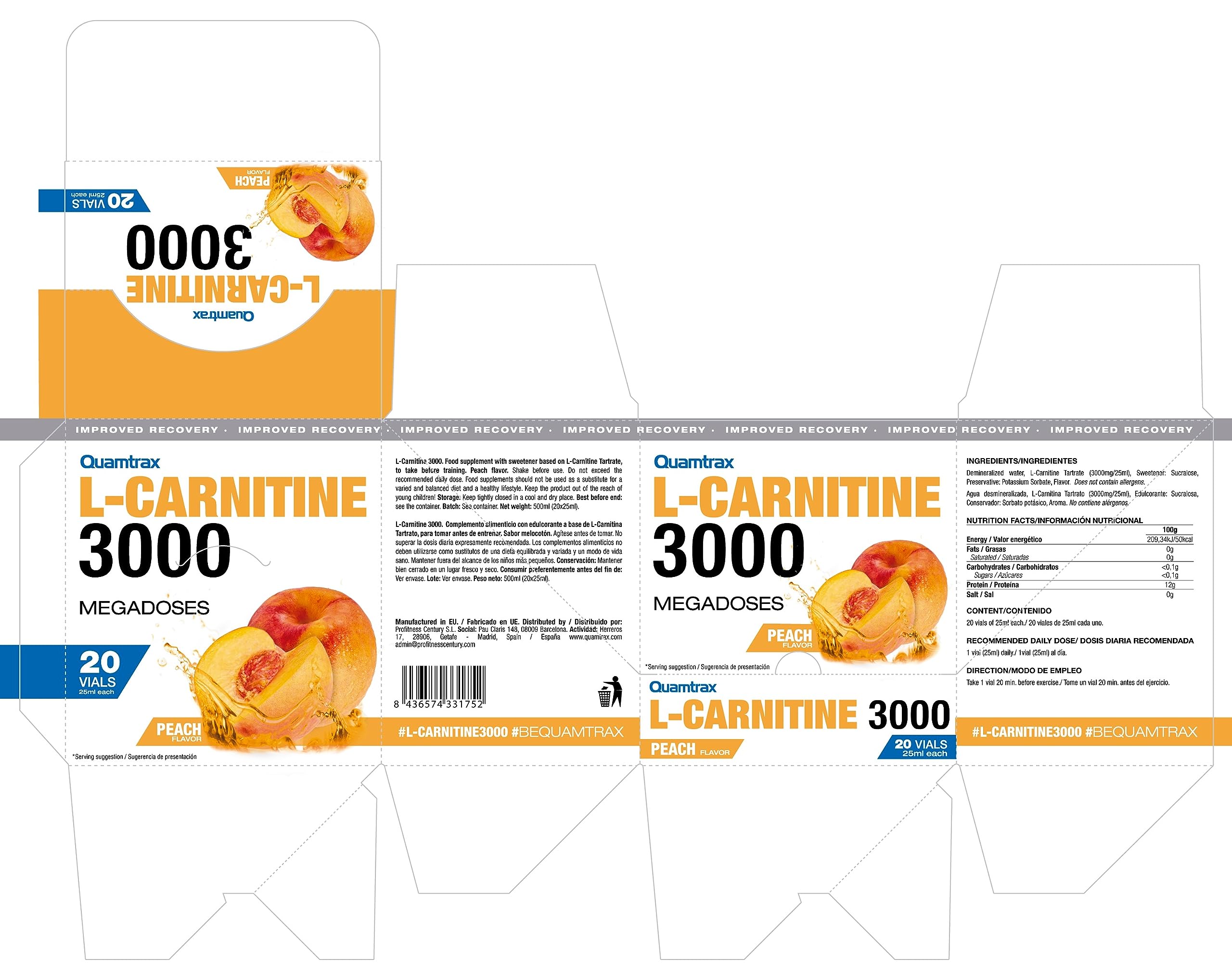 l'carnitina 12g Quamtrax Nutrition - Carnitina 3000-20 viales x 25ml - con sabor a Frutos del Bosque Soap for Dull Skin How does the Peptide Carnitine Liquid contains no Package type:20 Sachets (200ml, 6.7 fl.oz) - Most Popular