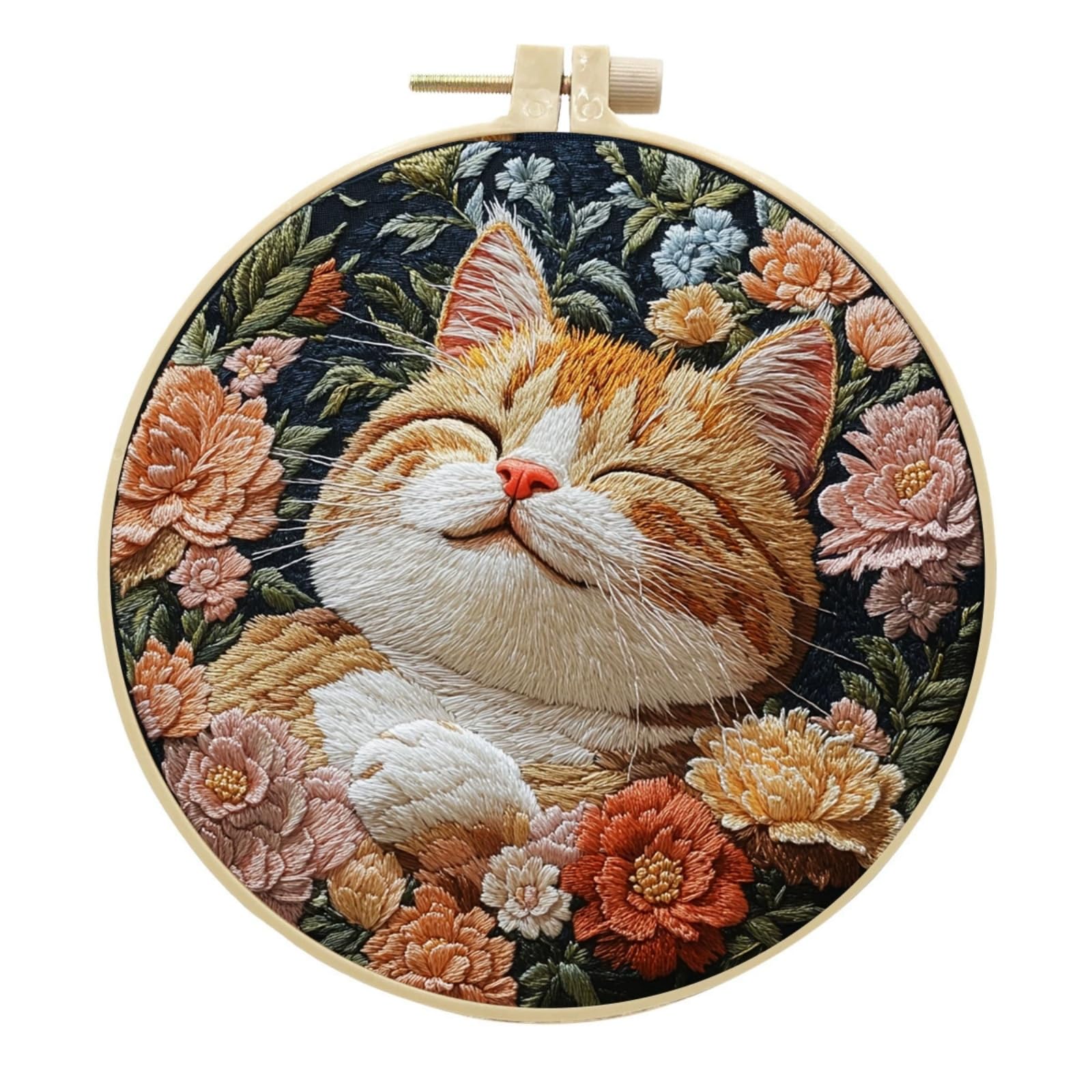 IUHUI Embroidery Kit for Advanced Adults - Cute Cat Country Ⅰ Patterns, DIY Hand Stitching Embroidery Set with Hoop (Elf Cat Flowers)