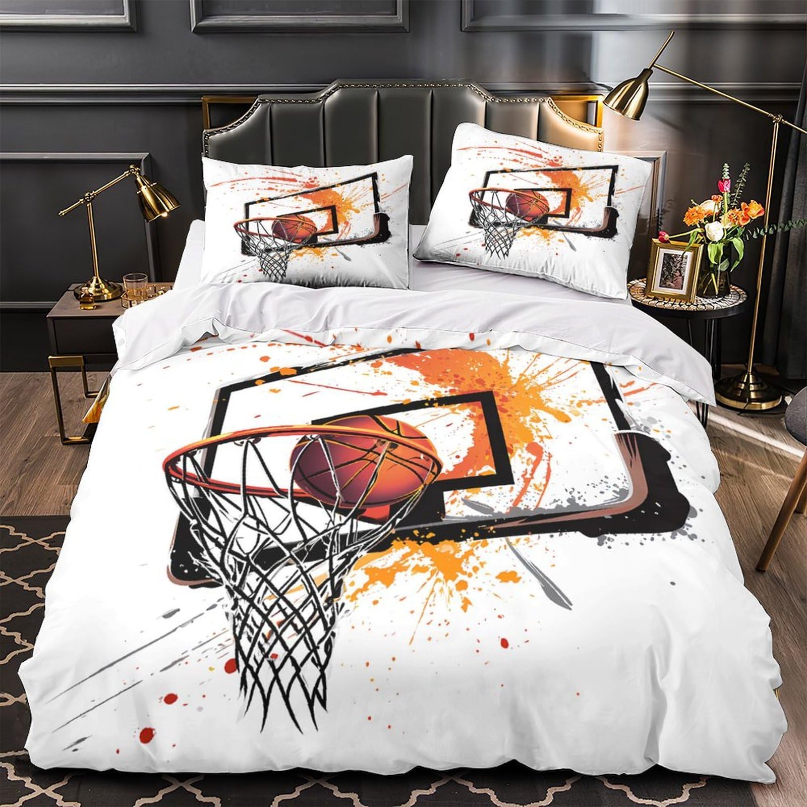 Parure de lit basket 135x200cm avec housse de couette microfibre pour chambre single