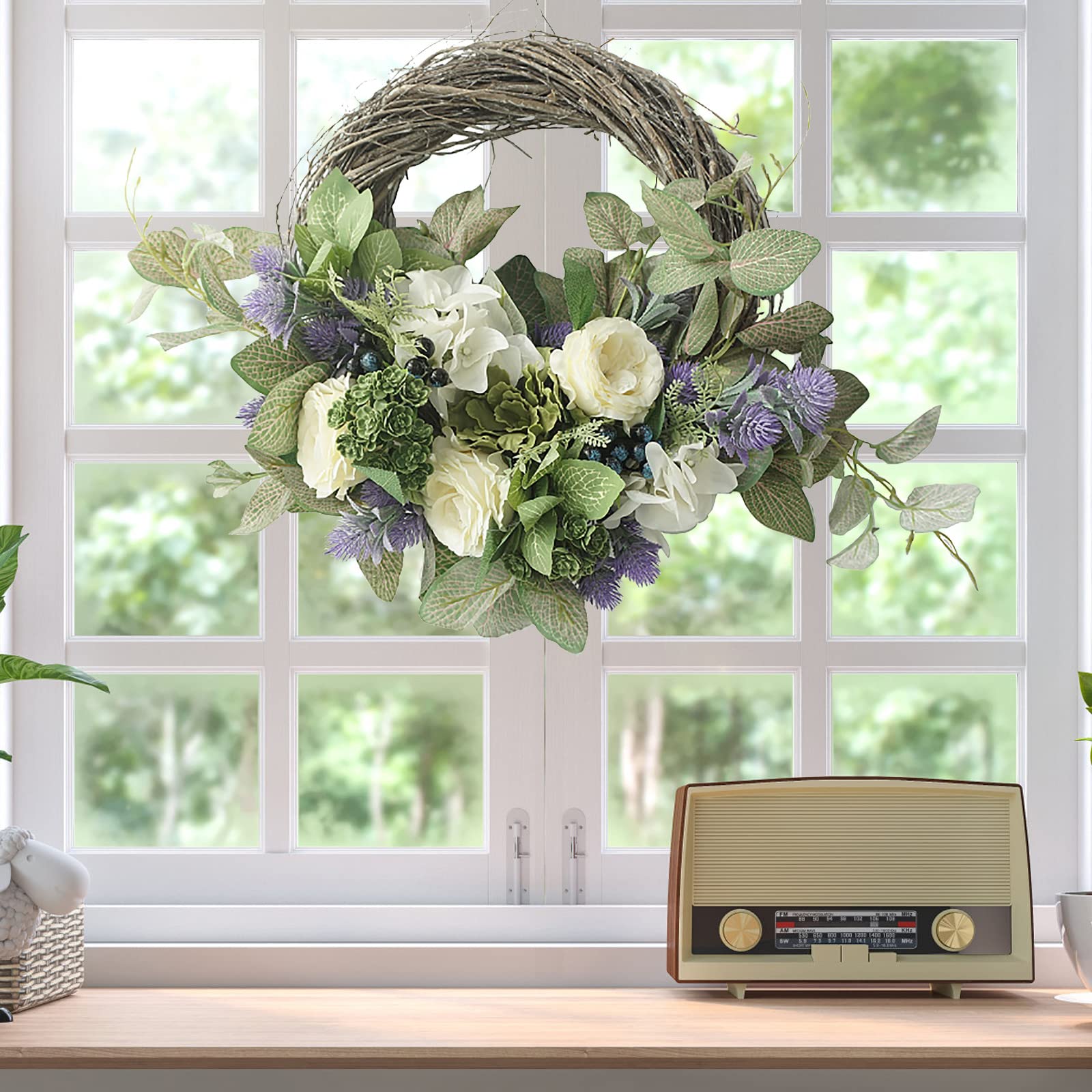 Eukalyptuskranz Mit Olivenblättern 50,8cm - Ganzjähriger Türkranz Für Haustür Dekoration