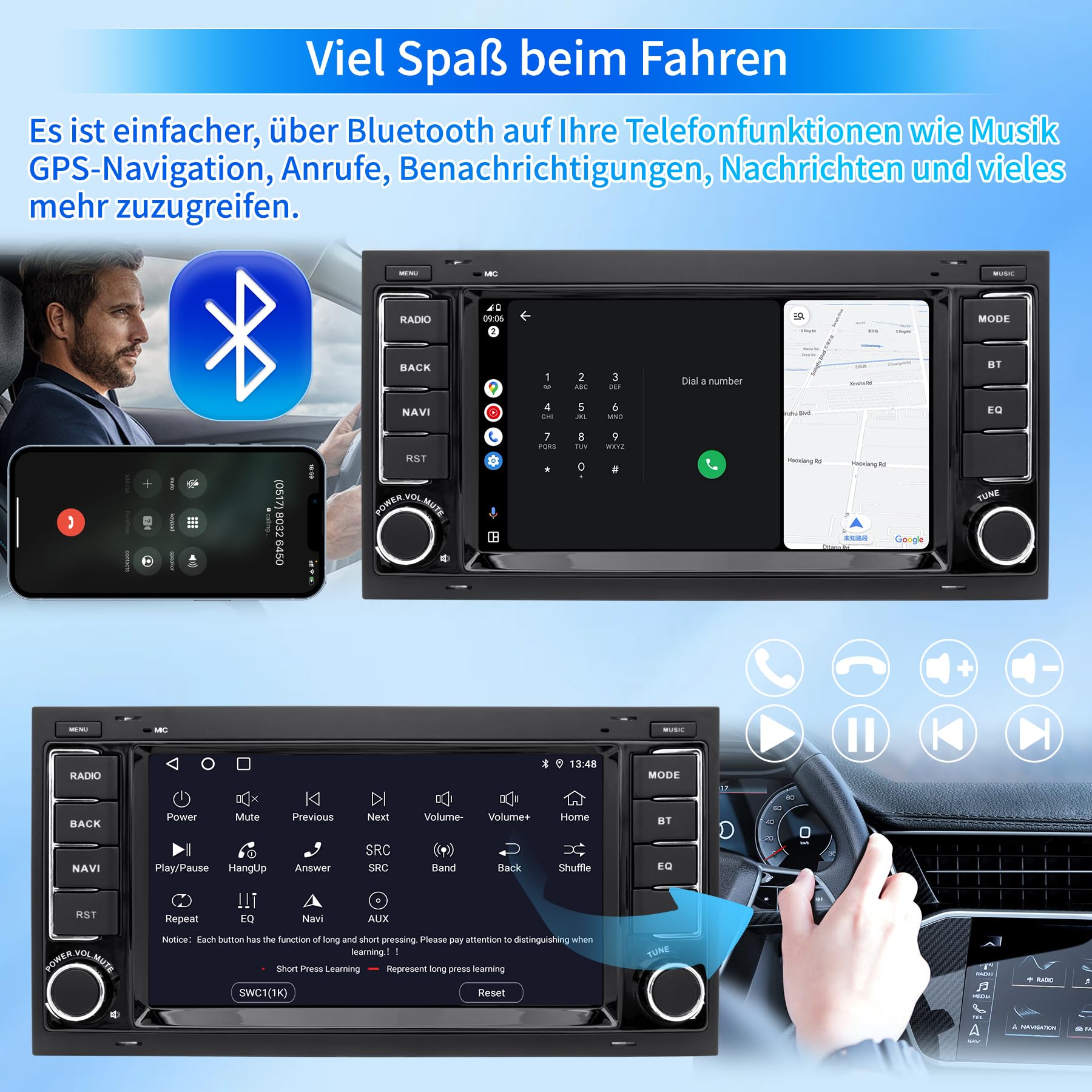 Autoradio pour VW Touareg Transporter T5 Multivan, Système Android 12 2G+64G, écran Tactile 7 Pouces, Radio Double DIN Prend en Charge la Navigation CarPlay Android Voiture Bluetooth WiFi