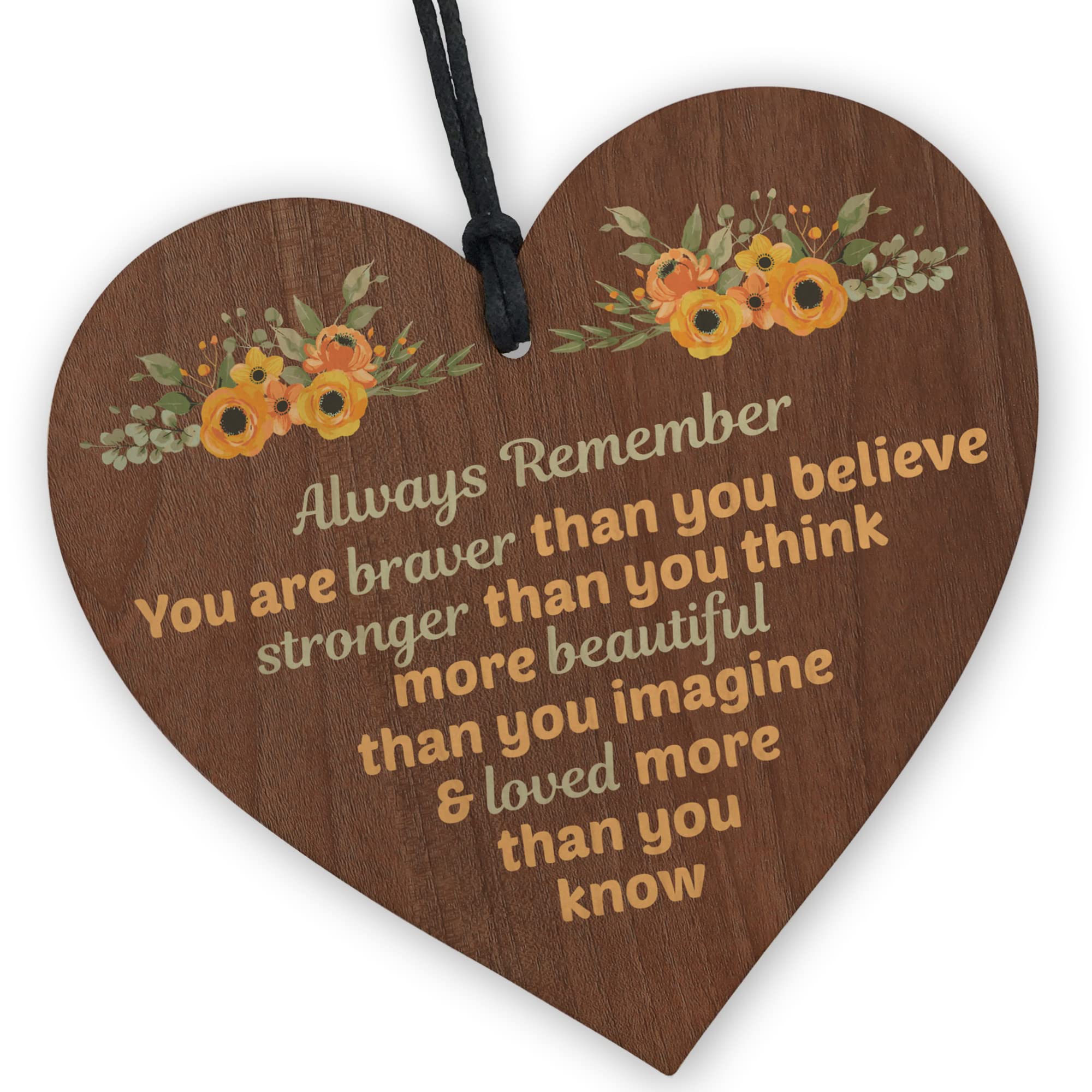Red Ocean Braver Stronger Beautiful Plaque Wooden Hanging Heart Friendship Gift Motivational Gifts For Her