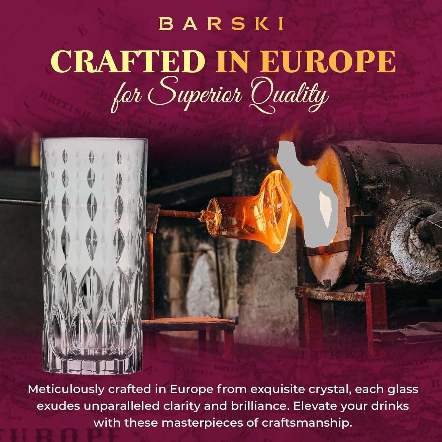 Barski Highball Glass - Drinking Glasses - Set of 2 - Hiball Tumblers - Glass Crystal Tumbler - for Water, Juice, Beer, Mixed Cocktails, Mojito Glass, Tom Collins Bar Glassware, 13 oz, Made in Europe