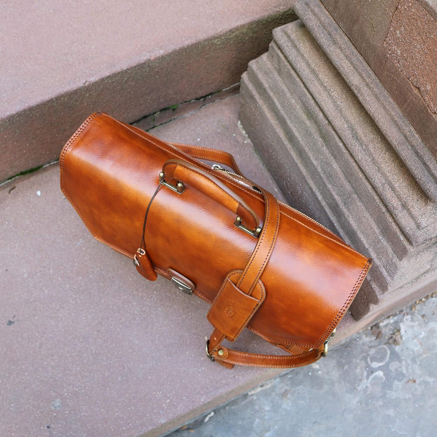 Floto Venezia Leather Briefcase Attache Laptop Bag in Tobacco Brown Men's