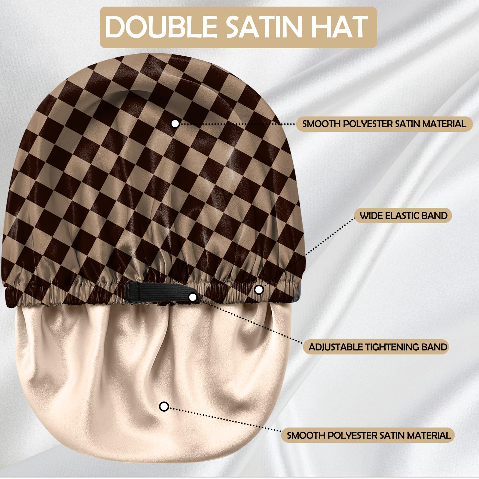 BHAHB Satin Hair Bonnet Silk Bonnet for Sleeping Double Layer Elastic Adjustable Caps Reusable Cute Aesthetic for Women Girls-Skull: O6-checker
