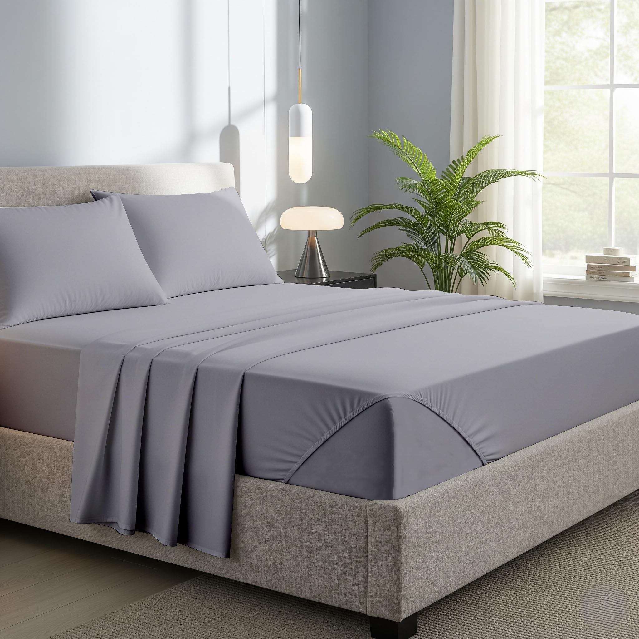 Novexa 100% Egyptian Cotton Single Fitted Sheets 400 Thread Count 40cm Deep Bed Sheet Luxury Ultra Soft Bottom Grey Fitted Bedsheets (Silver, Small Double) โ image 1