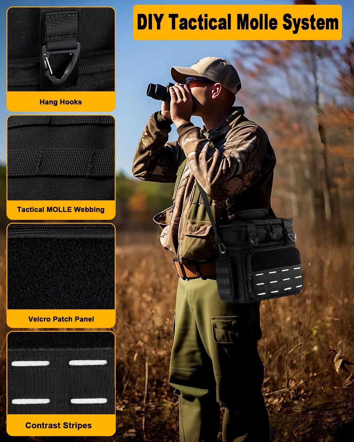 Tactical Lunch Box Cooler Bag - Insulated Lunchbox for Men Women - Expandable Insulated Large Lunch Box, Double Deck Heavy Duty Durable Lunchbox for Adults Work Shifts Outdoor Trips Beach Black 15L