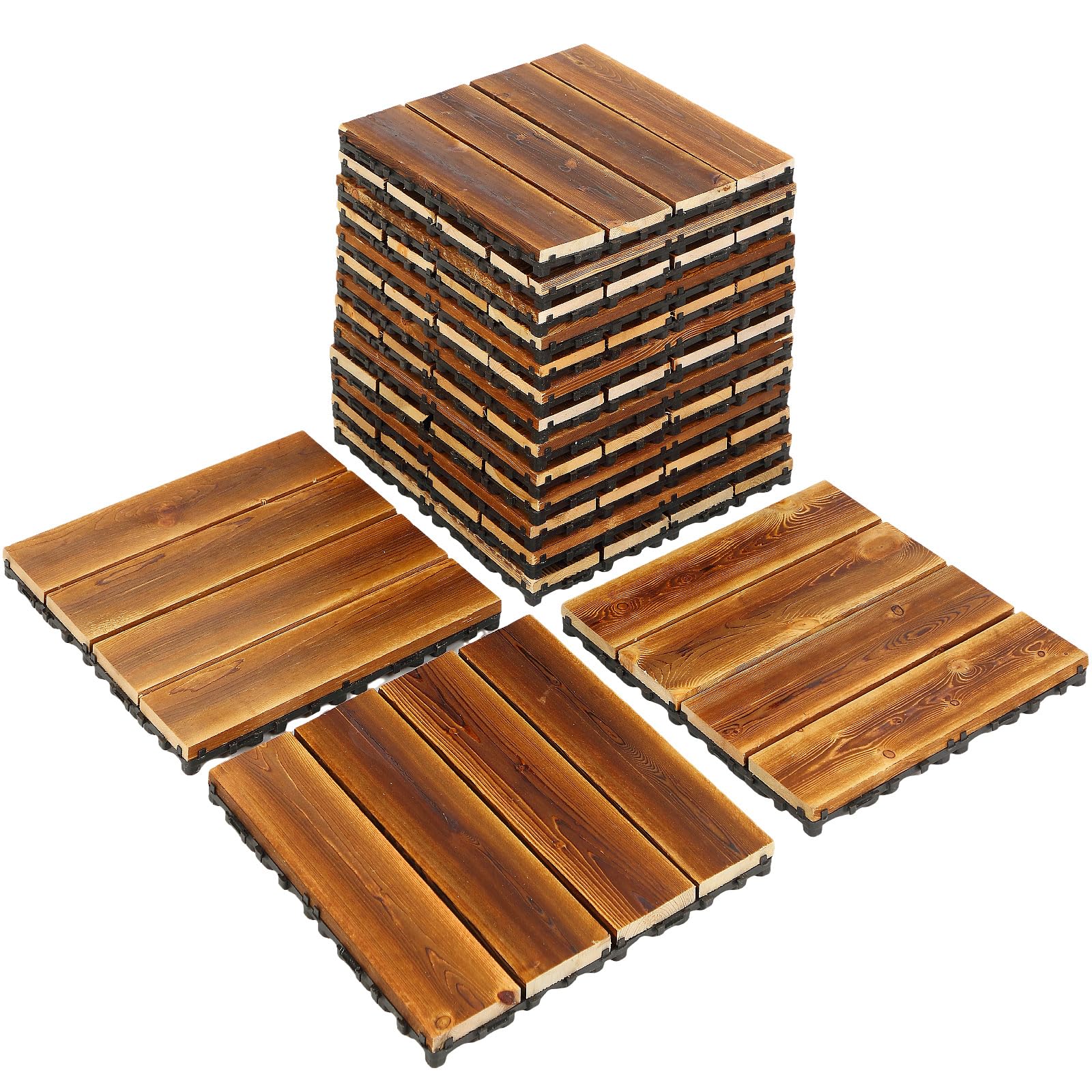 Hardwood Interlocking Deck Tiles 12'' x 12'' Outdoor Wood Flooring
