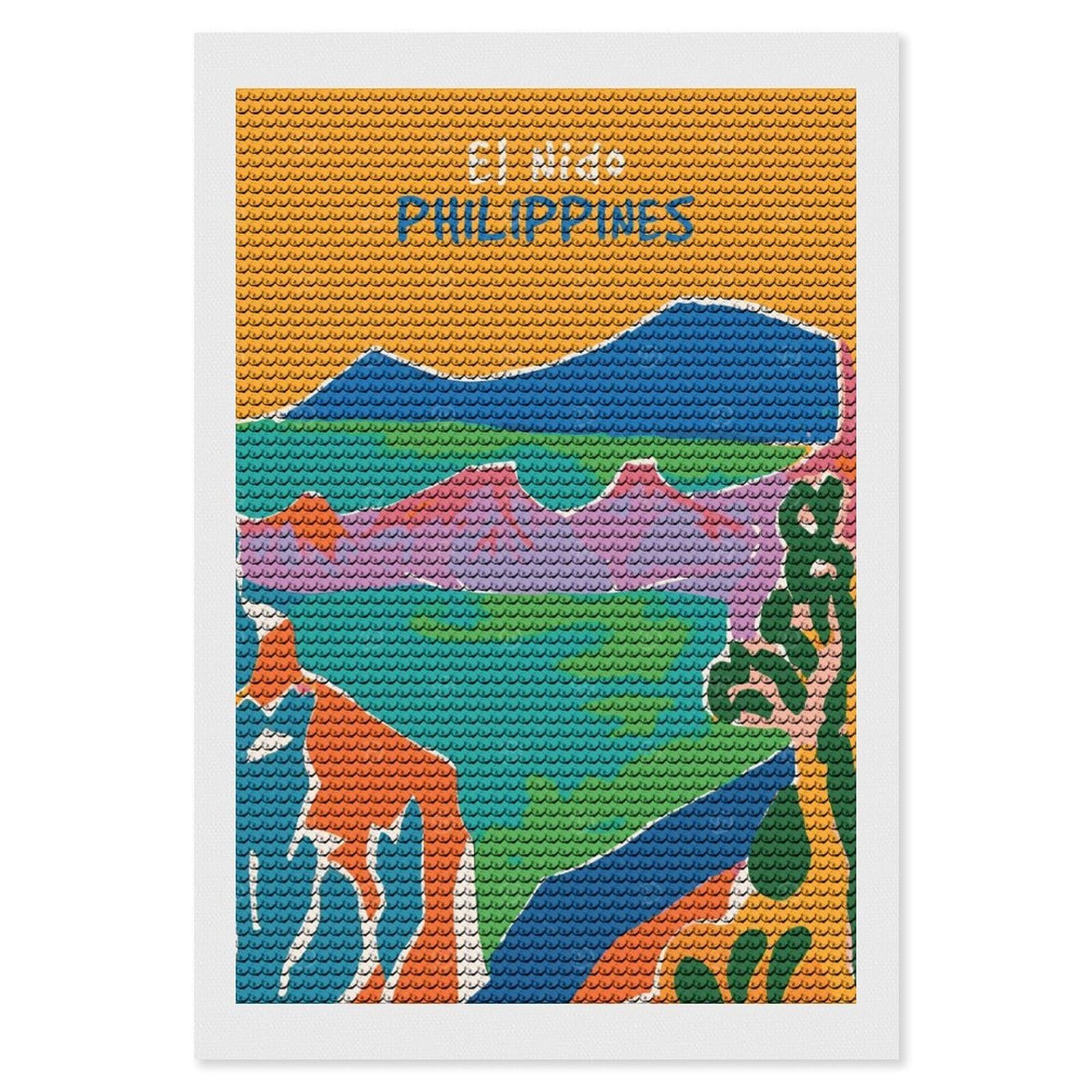 Junmoney El Nido Philippines Diamond Art Kit 8"x12", Gift Idea, for Family Craft Time, Mindful Craft Activity, Boho Decor, Relaxing DIY Hobby