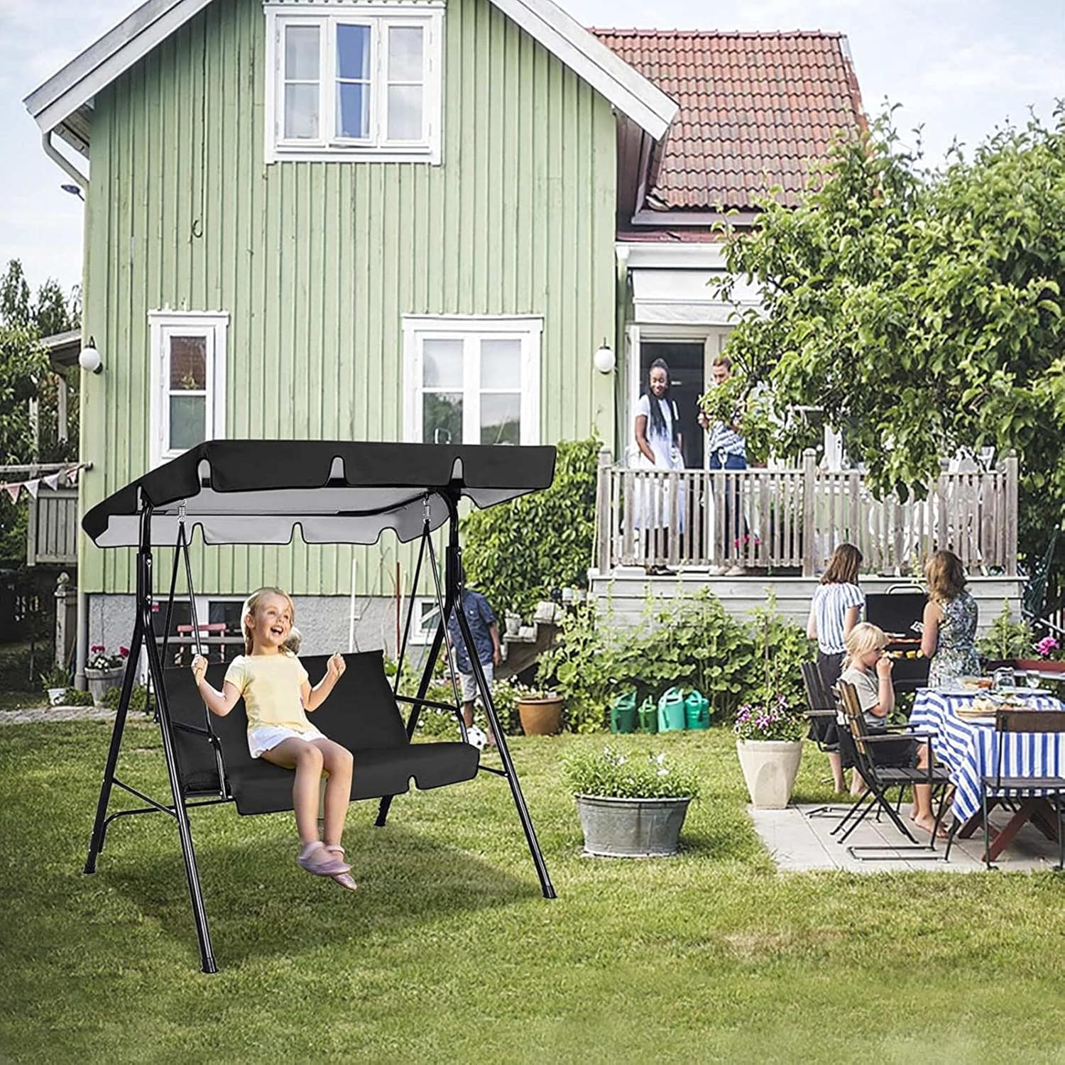 Replacement Cover Swing Ceiling Cloth Rain Cover Outdoor Awning Courtyard Patio Lawn & Garden Tree Swing for Adults Couch (0-Black, One Size)