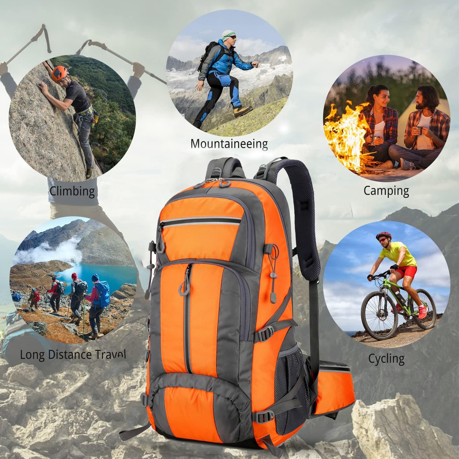 Plecak kempingowy 50 l, lekki nylonowy plecak trekkingowy dla mężczyzn i kobiet, duża pojemność, sporty na świeżym powietrzu, alpinizm, podróżny, wodoodporny plecak
