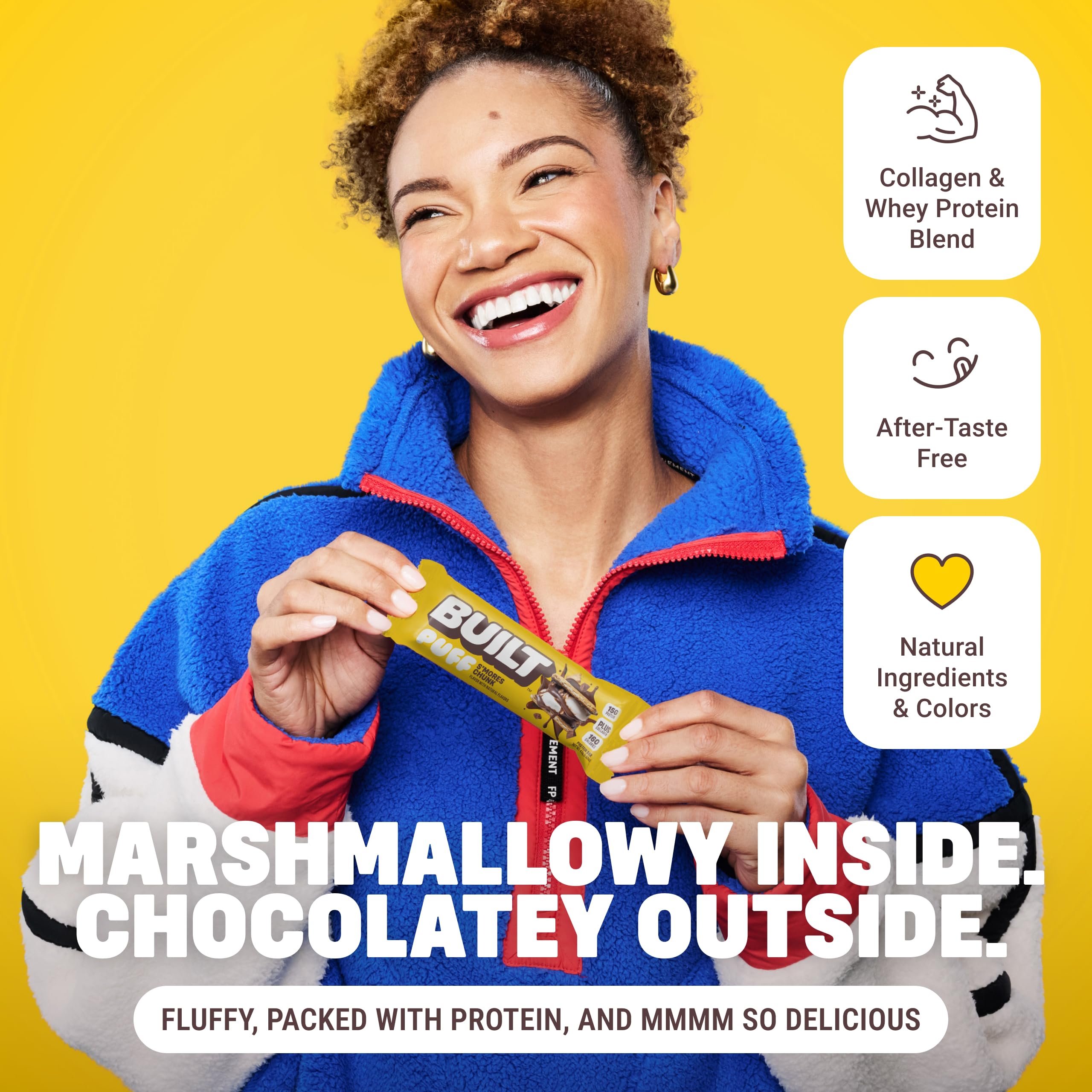 BUILT Bar Puff Protein Bars - Variety Pack - 15-17g Protein Snack Bars with Collagen - Calorie Conscious & Gluten Free - 12 Count, Variety May Vary: S'mores Chunk Puff