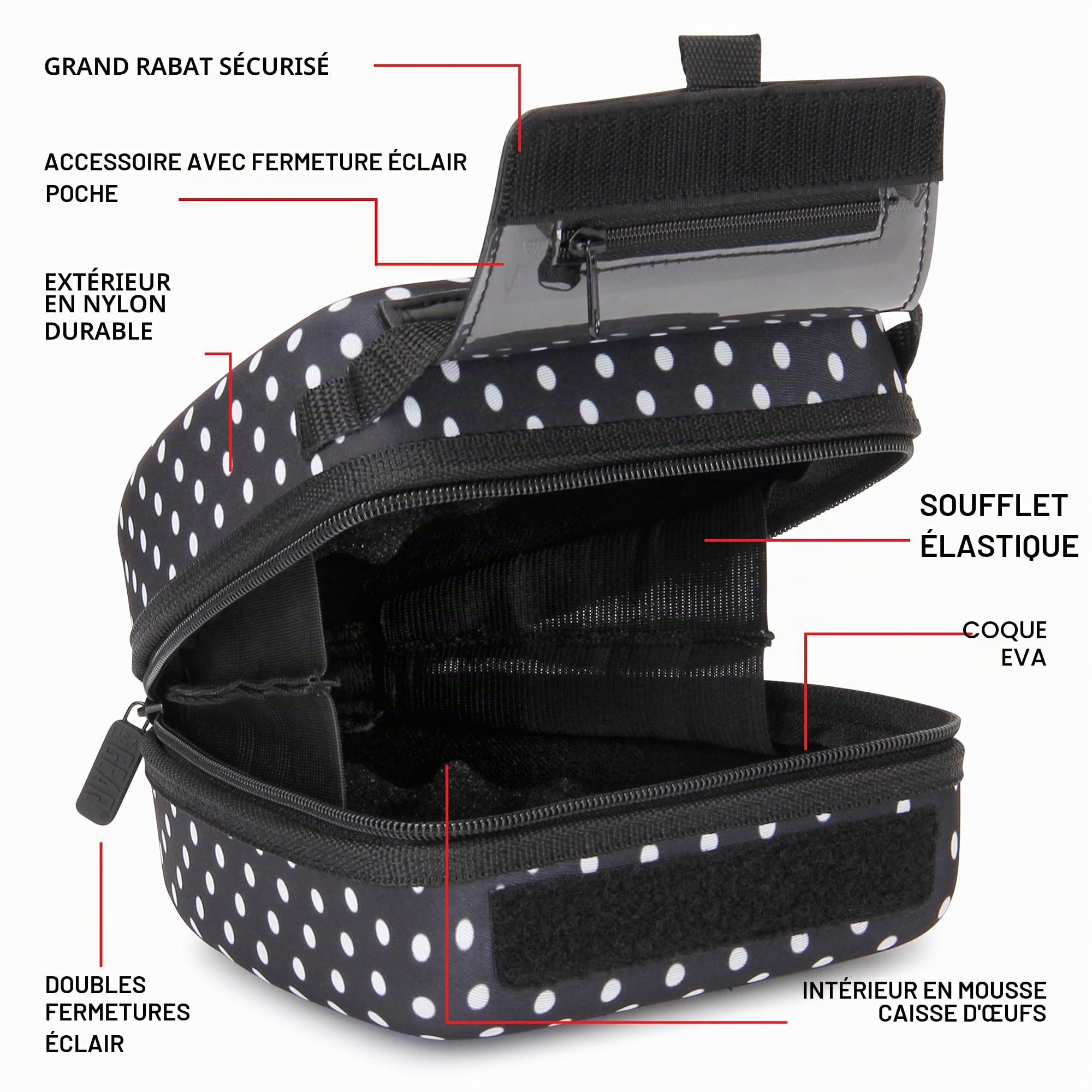 USA Gear Housse pour Appareil Photo Reflex numérique avec Coque Rigide moulée en EVA, Ouverture Rapide, intérieur rembourré et poignée recouverte de Caoutchouc, (à Pois)