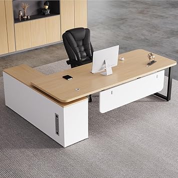 President Desk, L-Shaped, Executive Desk, President Table, Executive Desk, Includes Protective Plate, Wiring Holes, Open Storage, Side Cabinet, For Corporate People