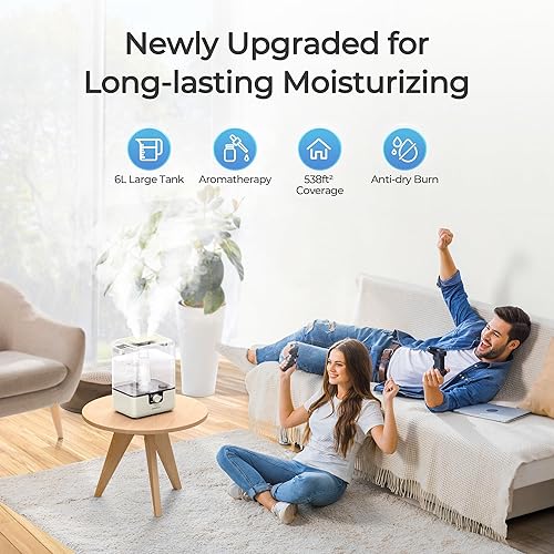 Miniatura 2 de CHIVALZ Humidificadores para dormitorio, humidificadores de niebla fría de 6 L para guardería, silenciosos de 26 dB, tiempo de funcionamiento de 50