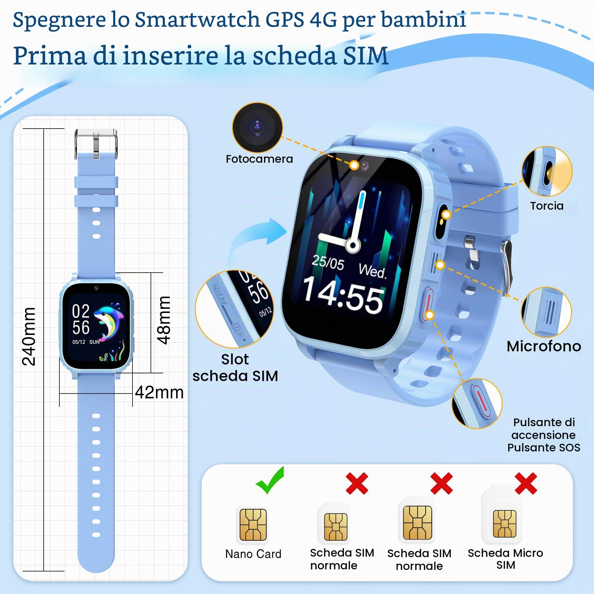 Smartwatch Bambini 4G GPS con SOS e Videochiamata HD, Impermeabile IP68 | Sveglia, giochi educativi, fotocamera, torcia e modalità scuola integrati. GPS preciso, zone sicure. Per 4-15 anni.