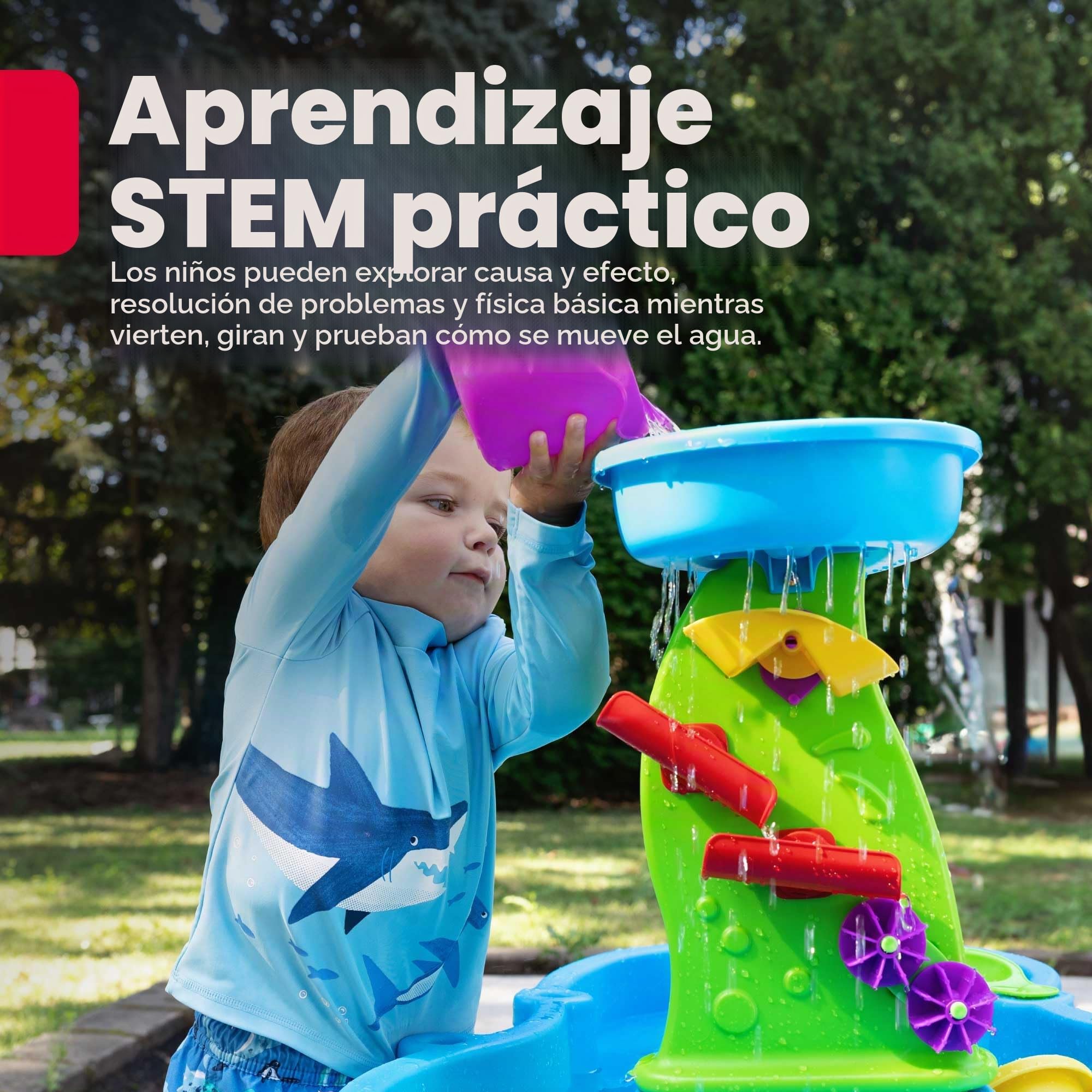 Step2 Rain Showers Mesa de Agua y Arena, Azul y Verde, 13 Accesorios, Juegos de Agua para Niños