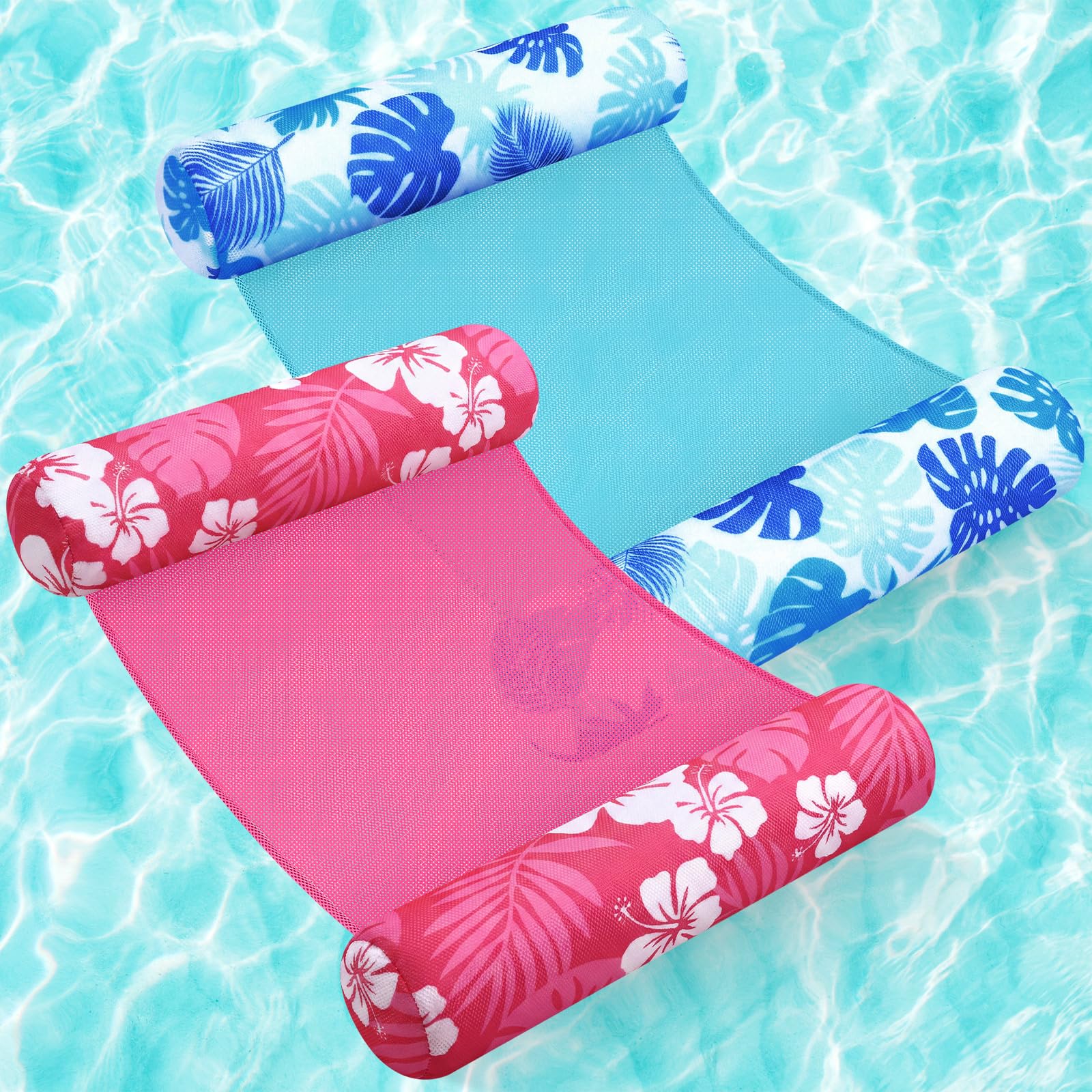 View 1 of ***PARTIAL SET*** Lunmon 2 Pack Non Inflatable Pool Floats,Pink and Blue,Leaves and Flowers
