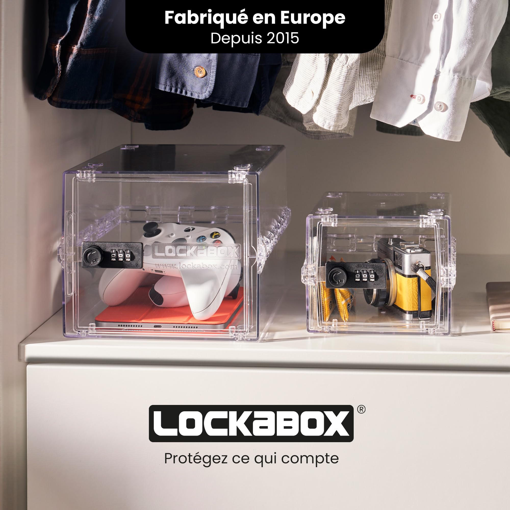 Lockabox One™ | Boîte de rangement verrouillable de qualité supérieure | Boîte de rangement à combinaison de 10 litres pour aliments, médicaments et sécurité domestique | Sans BPA (Cristal)