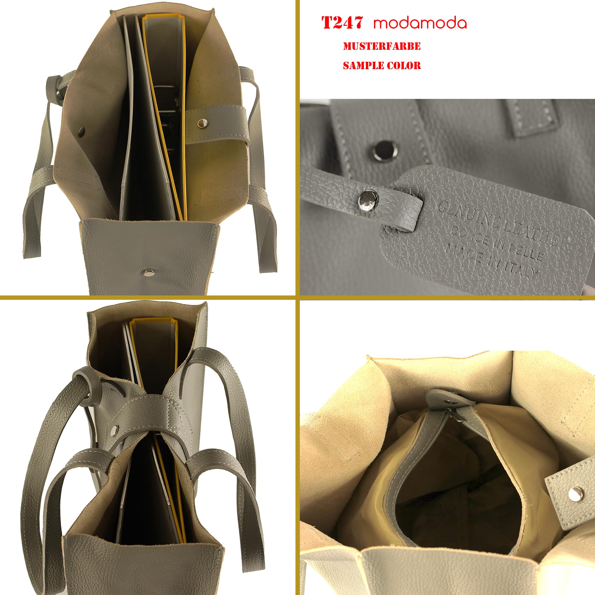 modamoda de - T247 - Sac cabas en cuir italien avec poche intérieure amovible