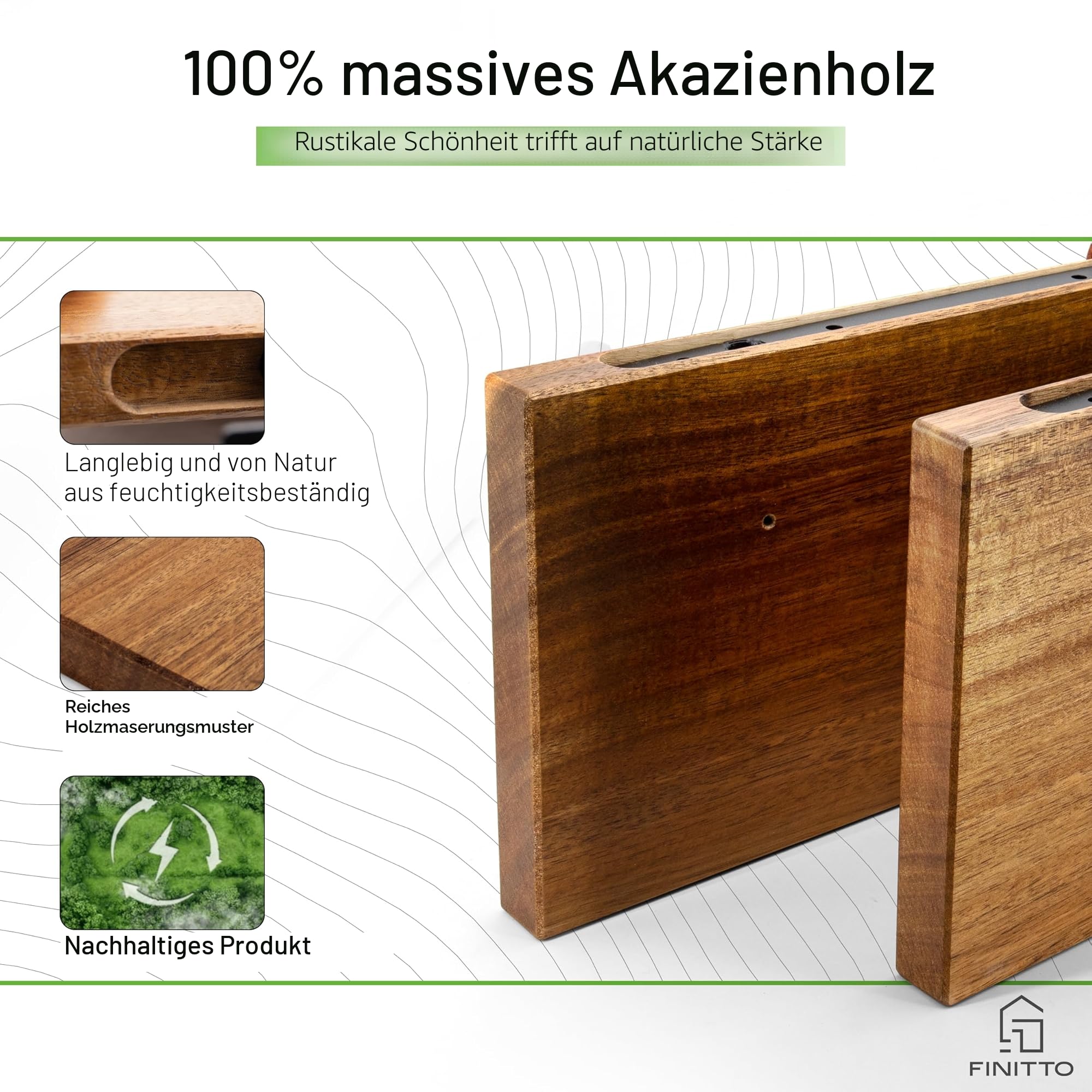 FILO | Schweberegal Akazie Massivholz | 2er Set Wandregal Holz & Wandboard | Premium Bücherregal für Wohnzimmer Deko & Wand Deko (Echtholz)