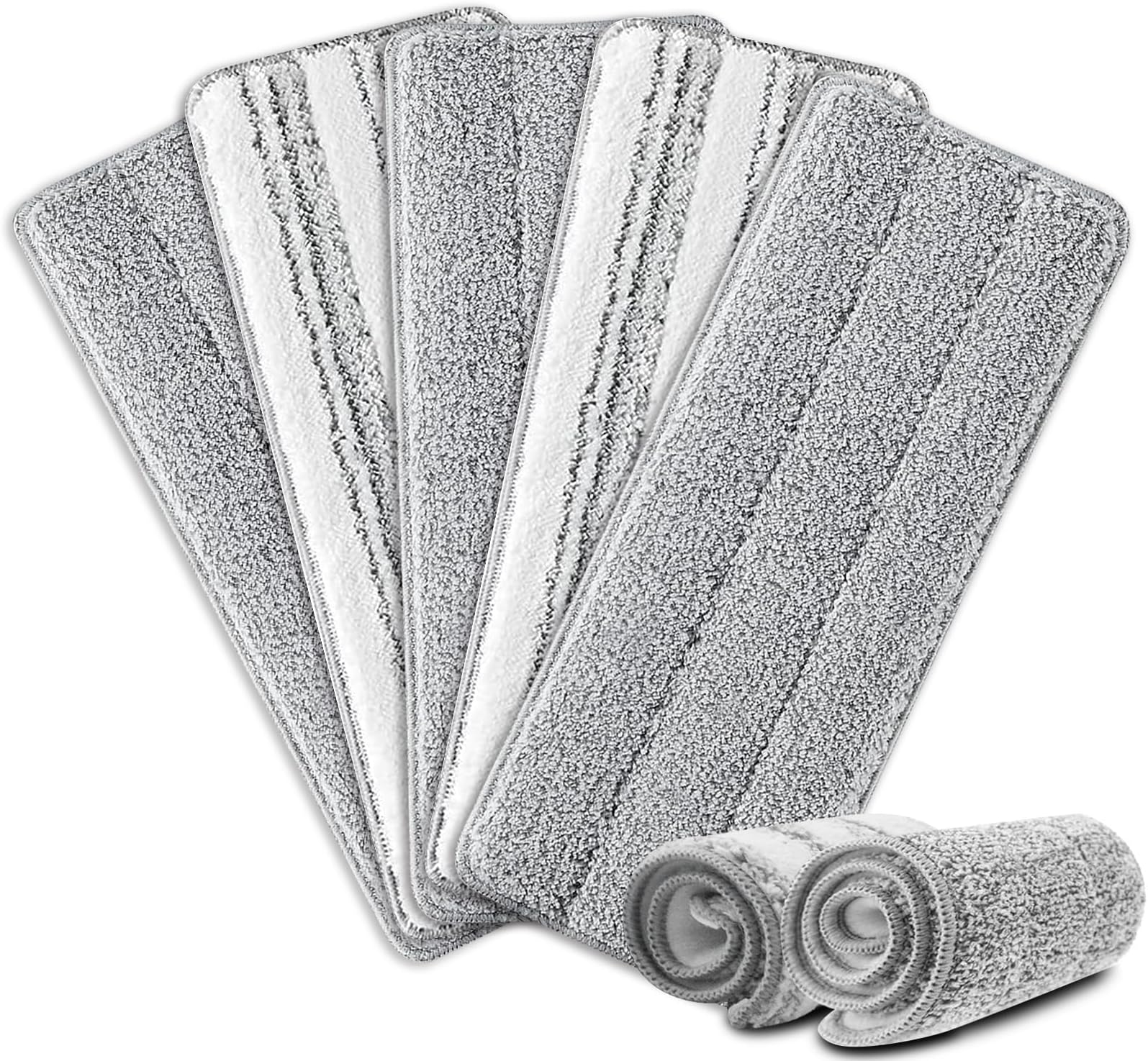 HiBaBy5 Pack Flat Mop Pad, 13" X 4.9" Flat Mop Head Refill Microfiber Mop Pads, Squeeze Mop Pads Replacement Heads - White and Grey