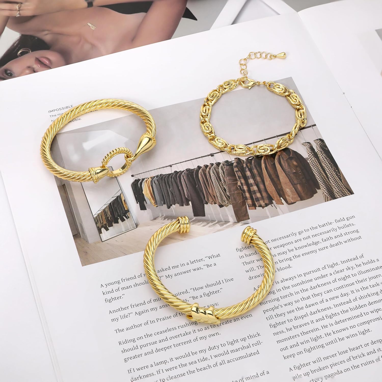 Stainless Steel Bracelets for Women 3pcs Twisted Cable Bracelet Mixed Metal Bracelet Classic Gold Bracelets - Image 3