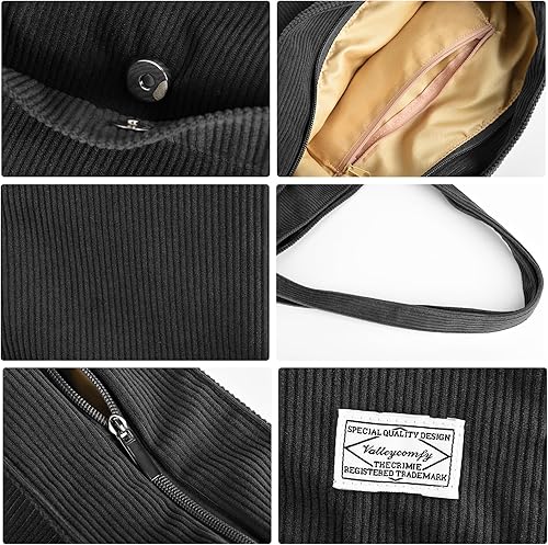 Miniatura 6 de Valleycomfy Corduroy Tote Bag for Women Hobo Handbag Large Shoulder Bag for Travel Work Shopping