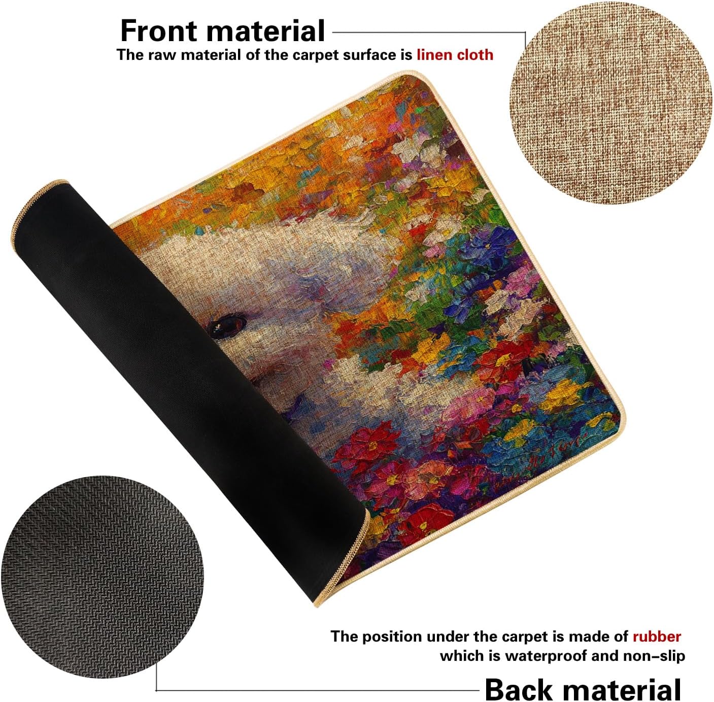 Spring Floral Bichon Frise Doormat, Colorful Puppy Door Mat for Outdoor & Indoor Entryway Decor, Rubber Waterproof Non-Slip Dust Absorbent Front Mat, Easy Clean 29x17 Inch