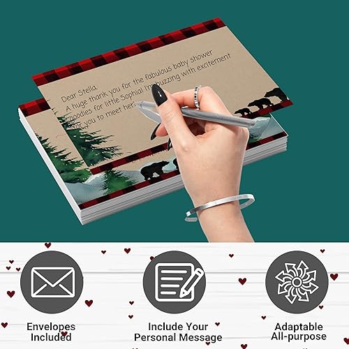 Miniatura 4 de Mama Bear - Tarjetas de agradecimiento para baby shower con sobres (paquete de 25) mensaje preimpreso de bebés niños con espacio personalizable para