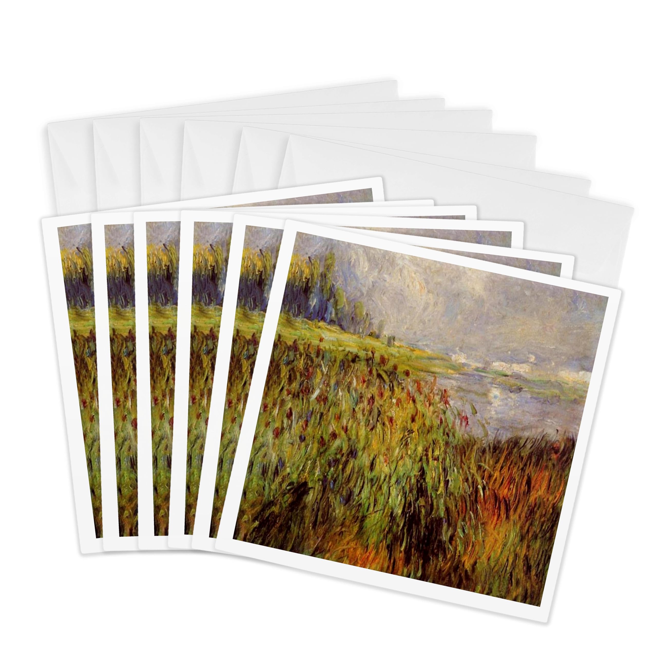 3dRose gc_243824_1 6 x 6-Inch"Image of Renoir Painting Bulrushes on The Seine" Greeting Card (Pack of 6)