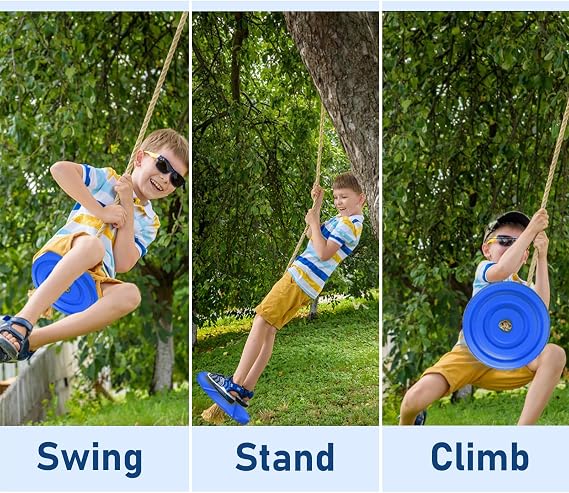 IFOYO Tree Swing Disc - 220lbs/100kg Steel Rope Heavy-Duty Round Swing Disc for Kids, Weatherproof Outdoor Swings Seat with Reinforced Stitching for Backyard/Playground (Ages 3-10, Blue)