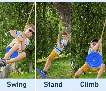 IFOYO Tree Swing Disc - 220lbs/100kg Steel Rope Heavy-Duty Round Swing Disc for Kids, Weatherproof Outdoor Swings Seat with Reinforced Stitching for Backyard/Playground (Ages 3-10, Blue)
