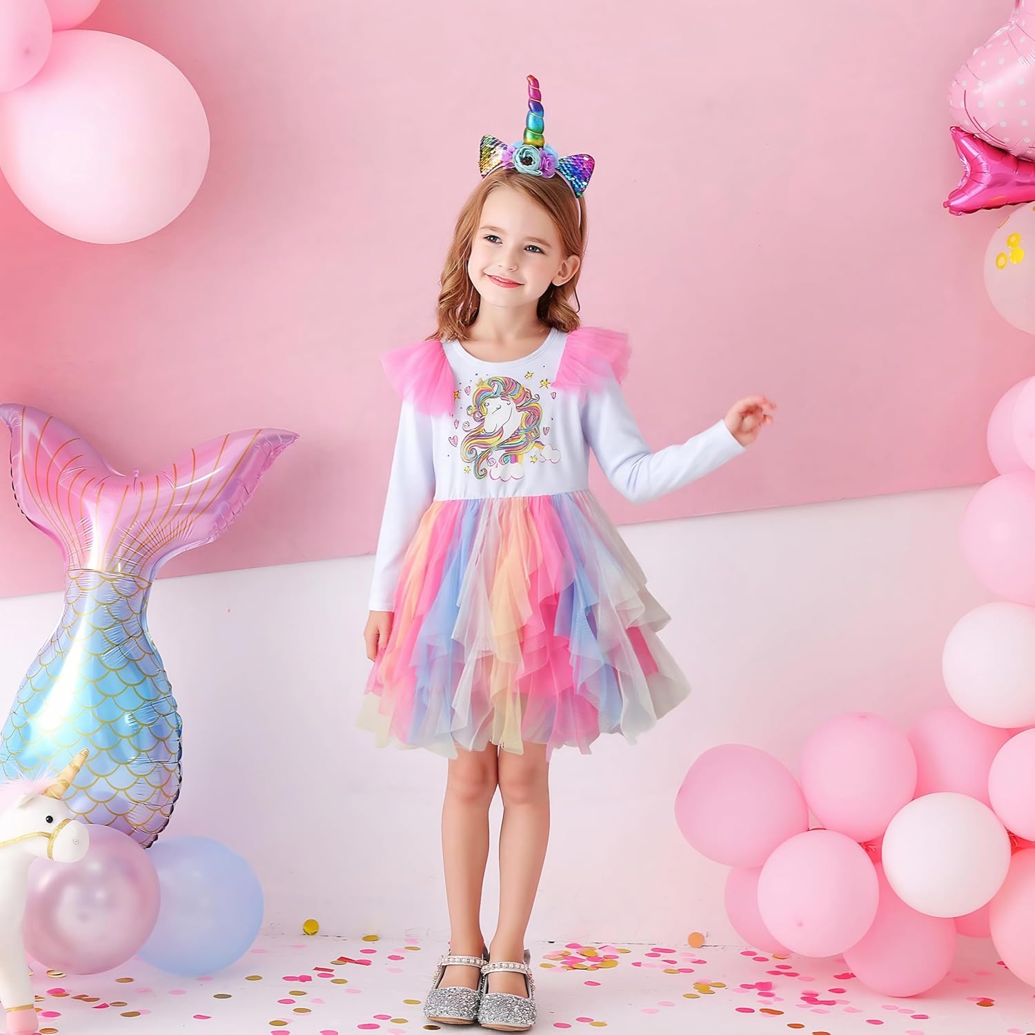 DXTON Girls Dresses Tutu for Toddler Long Sleeve Casual Tulle Winter Outfits 3-12T - Image 3