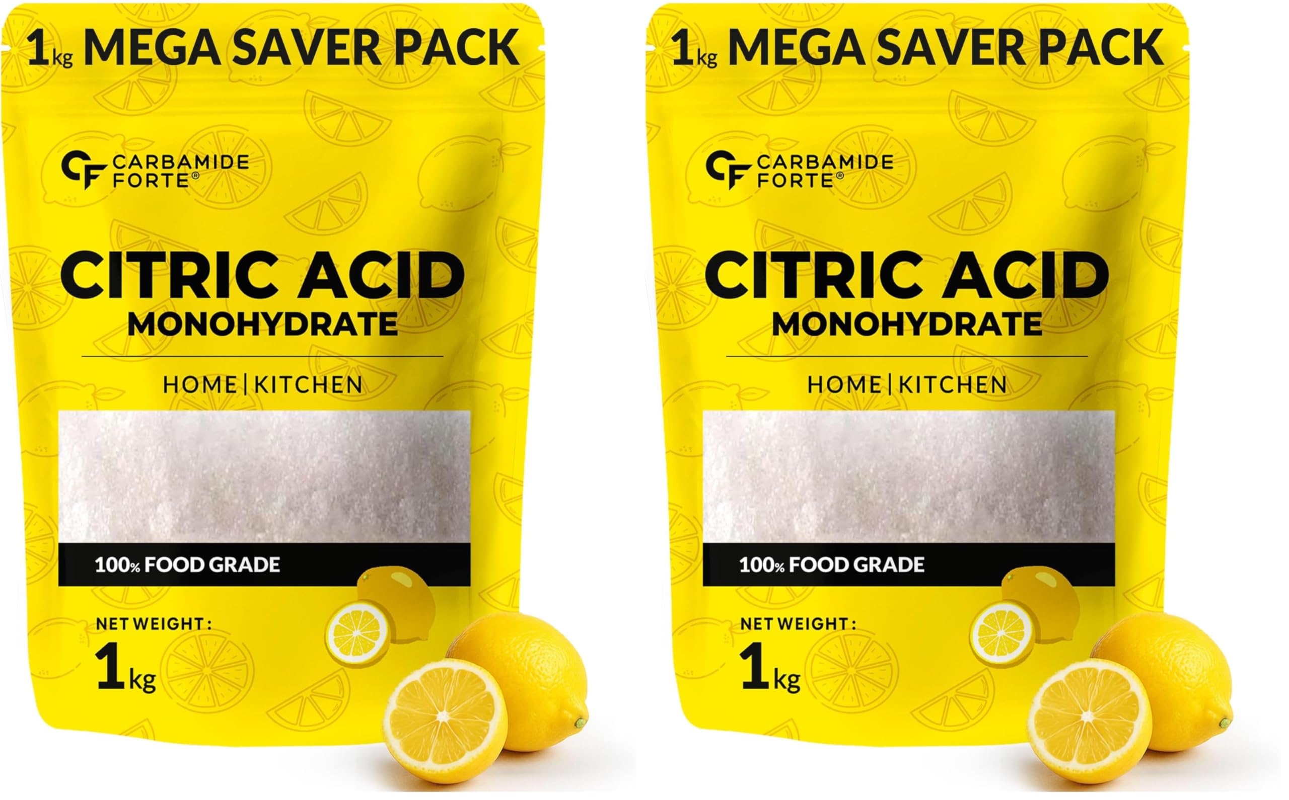 Carbamide Forte 100% Pure Citric Acid Powder for Food | Nimbu Sat | Citric Acid Powder for Cleaning, Home & Kitchen - Food Grade - Natural Preservative & Flavouring Agent - 1kg (Pack of 2)