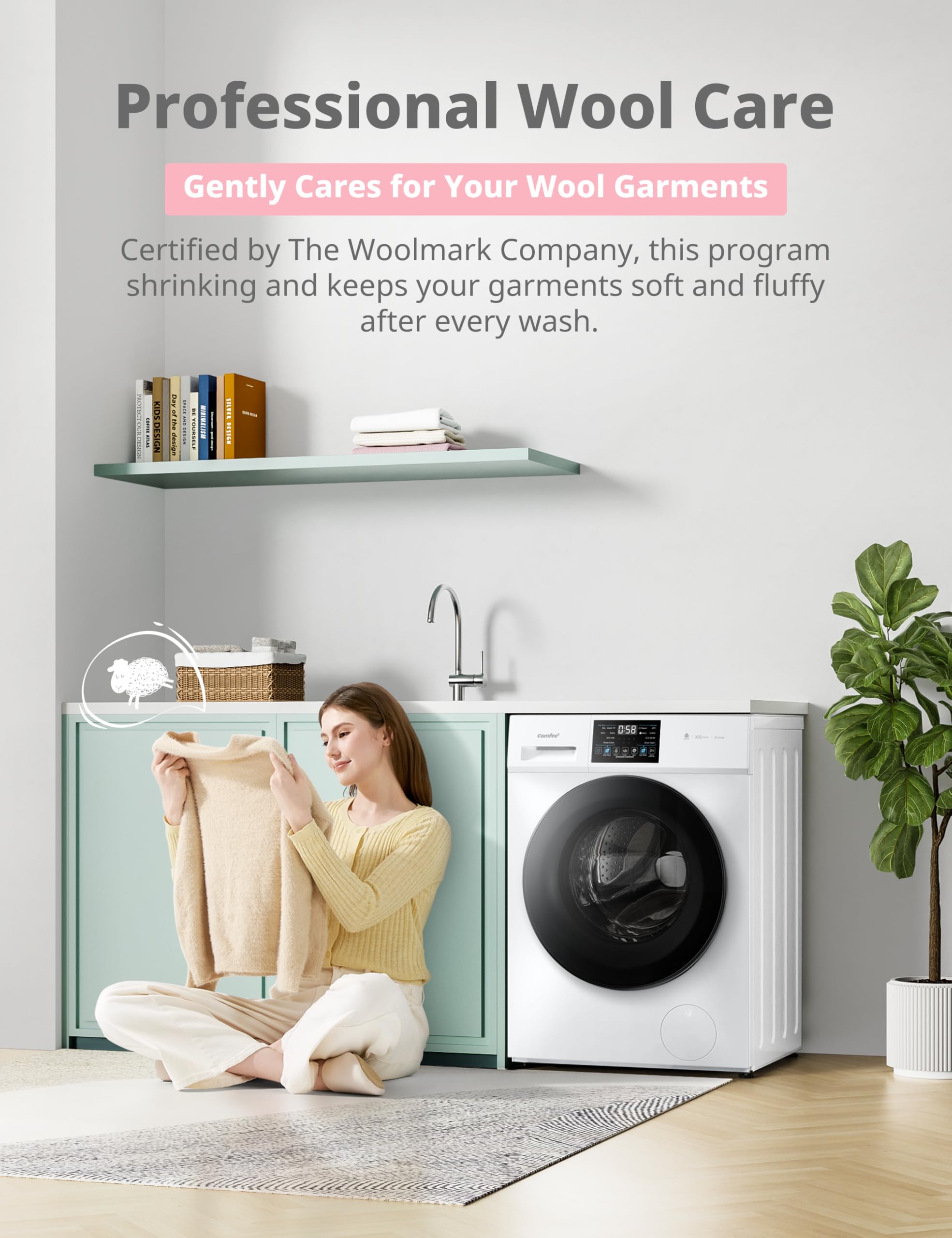 COMFEE' Freestanding Washing Machine,10KG Load,A-10% Class, 1400RPM, Steam Care,BLDC Motor,Woolmark,Touch Panel,White-CFP03EW100W-UK — view 5