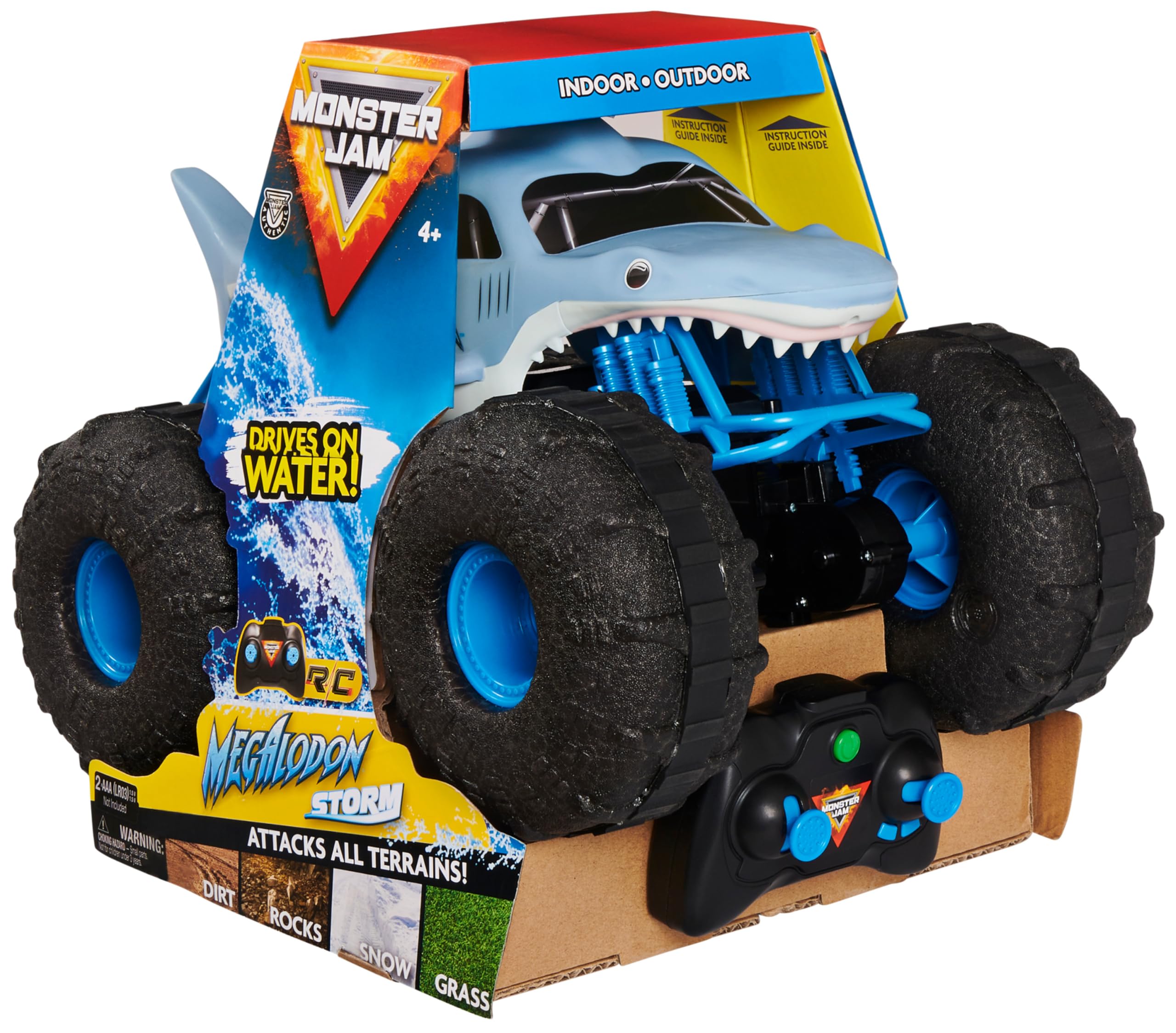 Monster Jam - Coche Teledirigido Megalodón Monster Truck - Coche RC Megalodon Storm a Escala 1:15-2.4GHZ hasta 76m - Juguetes Niños 4 Años + Regalo Niño 4 Años +