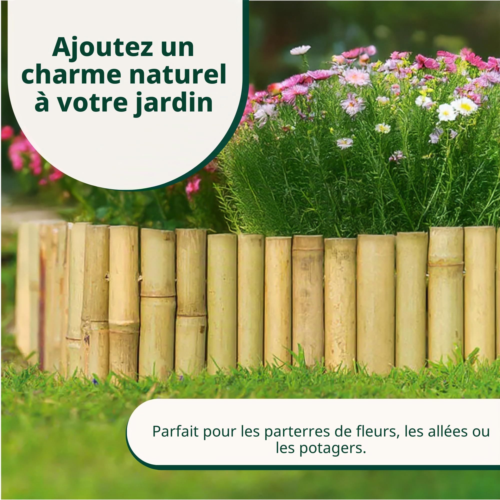 Garden Mile Bordure de jardin en bambou 30 cm x 100 cm