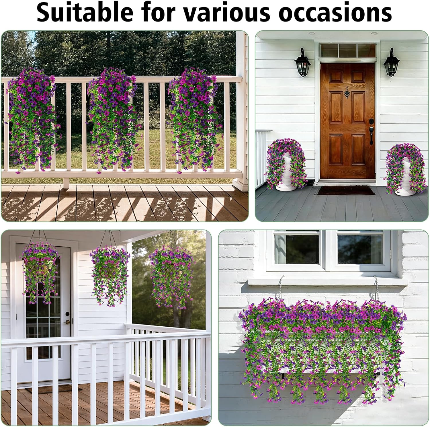 Artificial Flowers for Outdoors Decoration, 2 PCS Fake Flower Plants UV Resistant Faux Hanging Spring Flowers for Home Porch Garden Patio Yard (Mix Light Purple and Purple) - Image 5