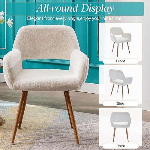 Miniatura 8 de Silla de comedor de piel sintética para oficina en casa, silla de tocador de maquillaje esponjosa, cómoda silla de acento con patas de metal de