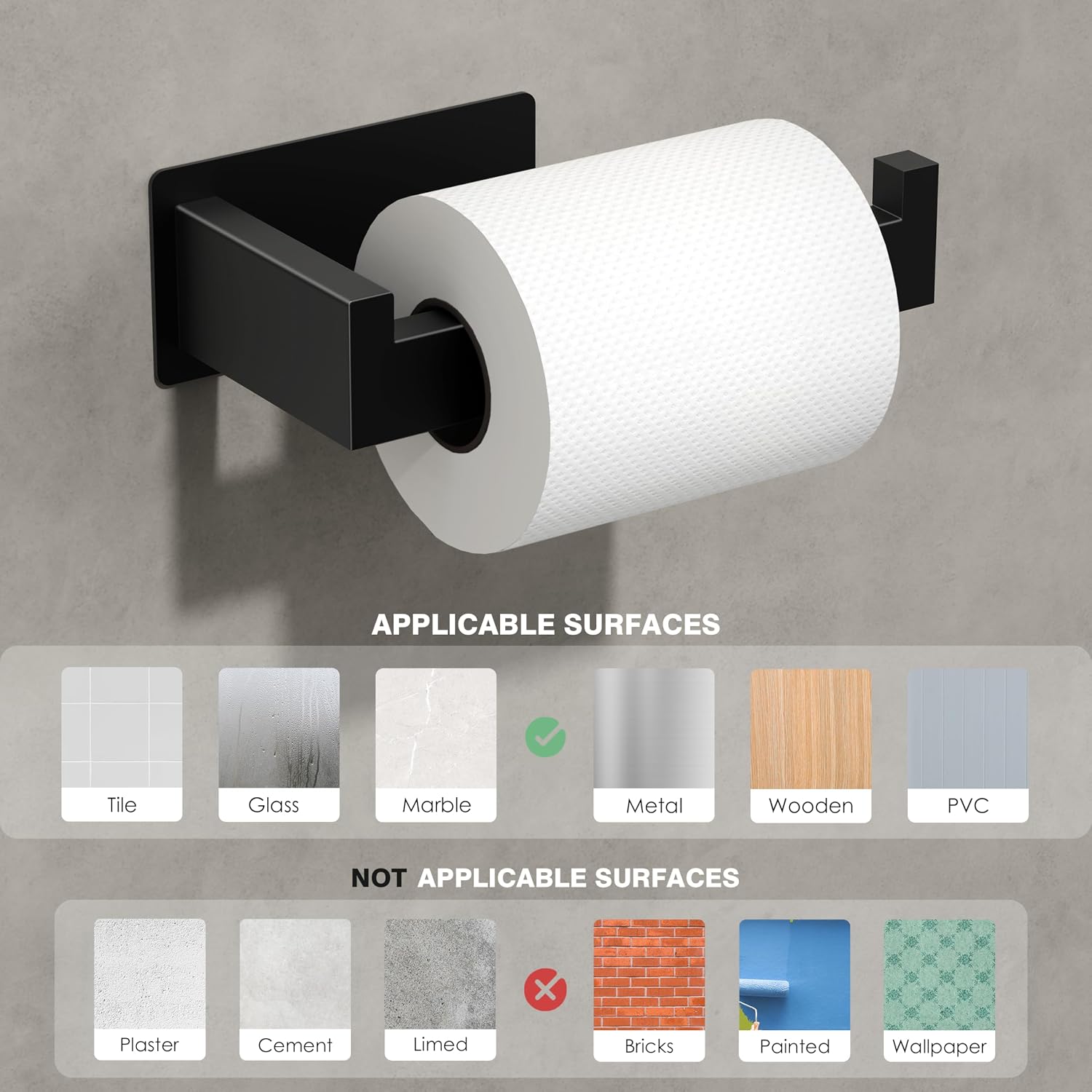 Auxmir Matte Black Toilet Paper Holder, Self Adhesive Toilet Roll Holder Wall Mount, Premium Thicken SUS304 Stainless Steel, Rustproof No Drilling Toilet Tissue Holder for Bathroom Kitchen Washroom RV