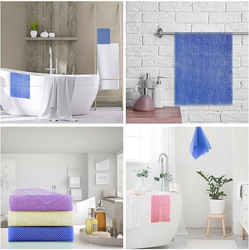 Vista 14 de Juego de ducha de 3 piezas de red exfoliante africana de estilo brillante, esponjas de baño largas para una piel suave y refrescada, el brillo