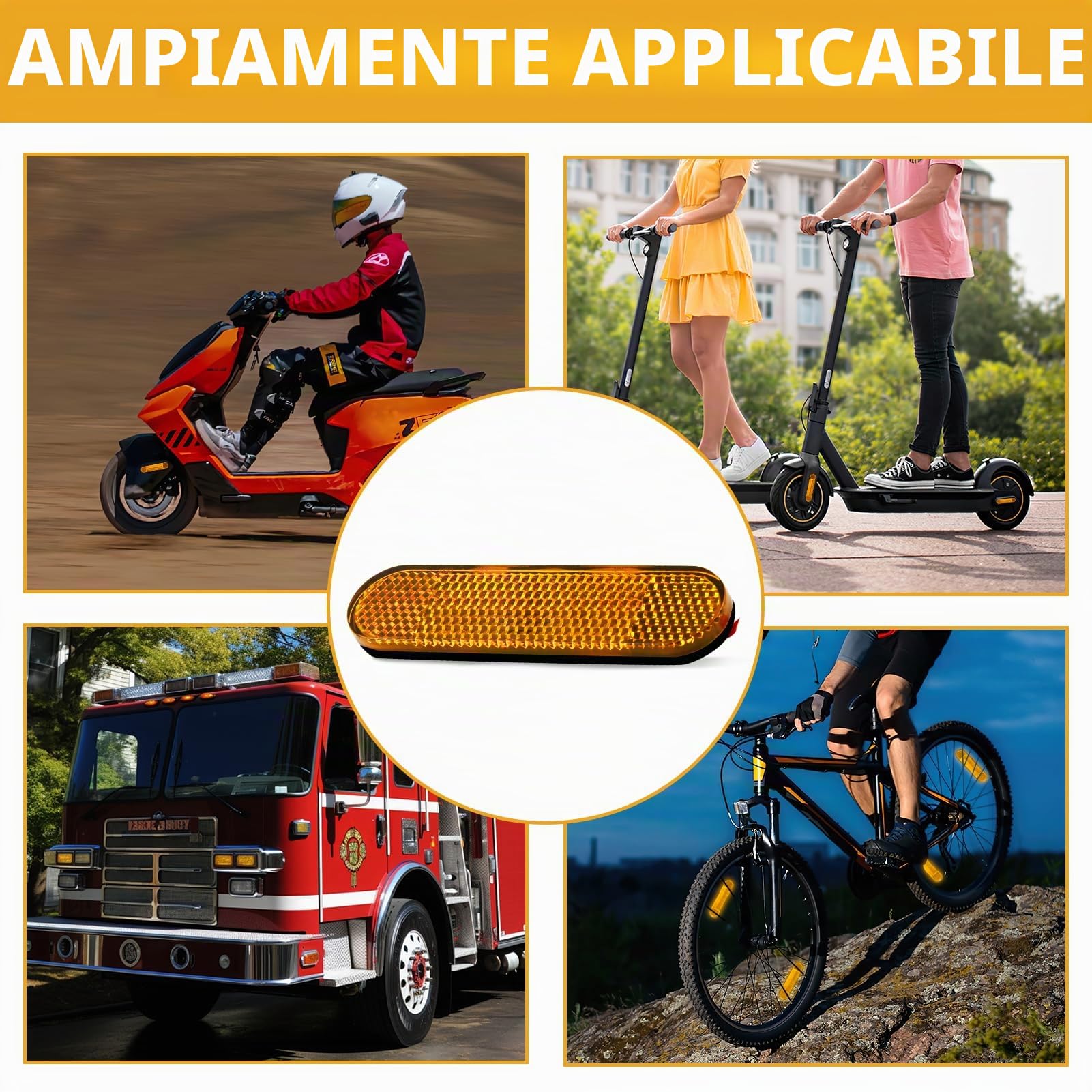 4PCS Moto Bicicletta E4 Catarifrangente Forcella Catadiottro Cat's Eye Posteriore Autoadesiva 100 x 24 x 8 mm Catarifrangente Rettangolare per Moto Scooter Dove Sono Richieste Avvertenze (Giallo)
