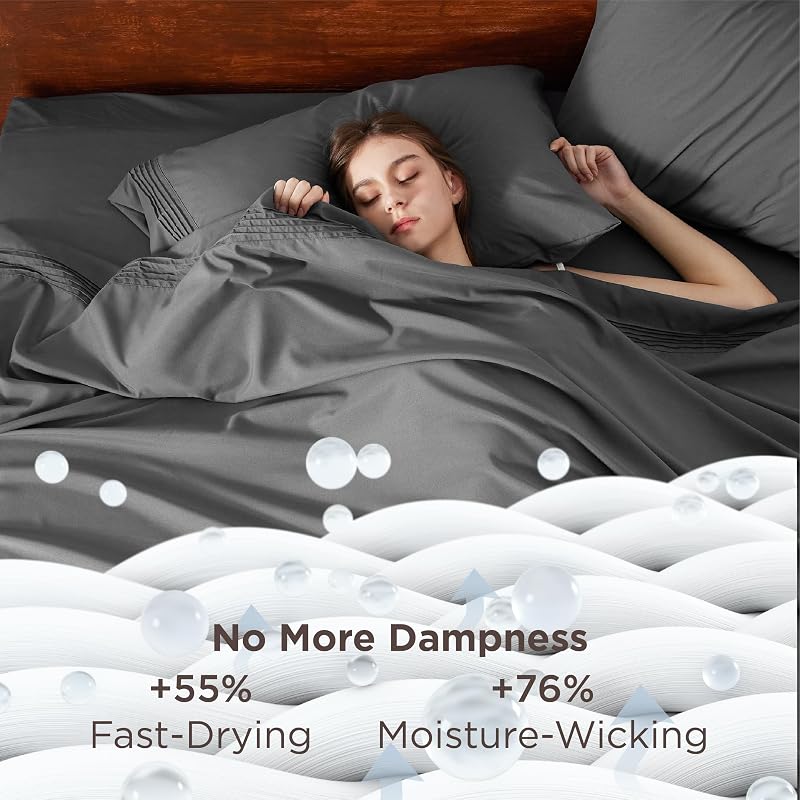Bedsure Deep Pocket Queen Sheets Set - Fits Mattresses Up to 21 Inches Thick - 4 Piece GentleSoft Bed Sheets, Moisture Wicking, Soft & Cooling Bedsheet & Pillowcases, Easy & Secure Fit, Dark Grey image 3