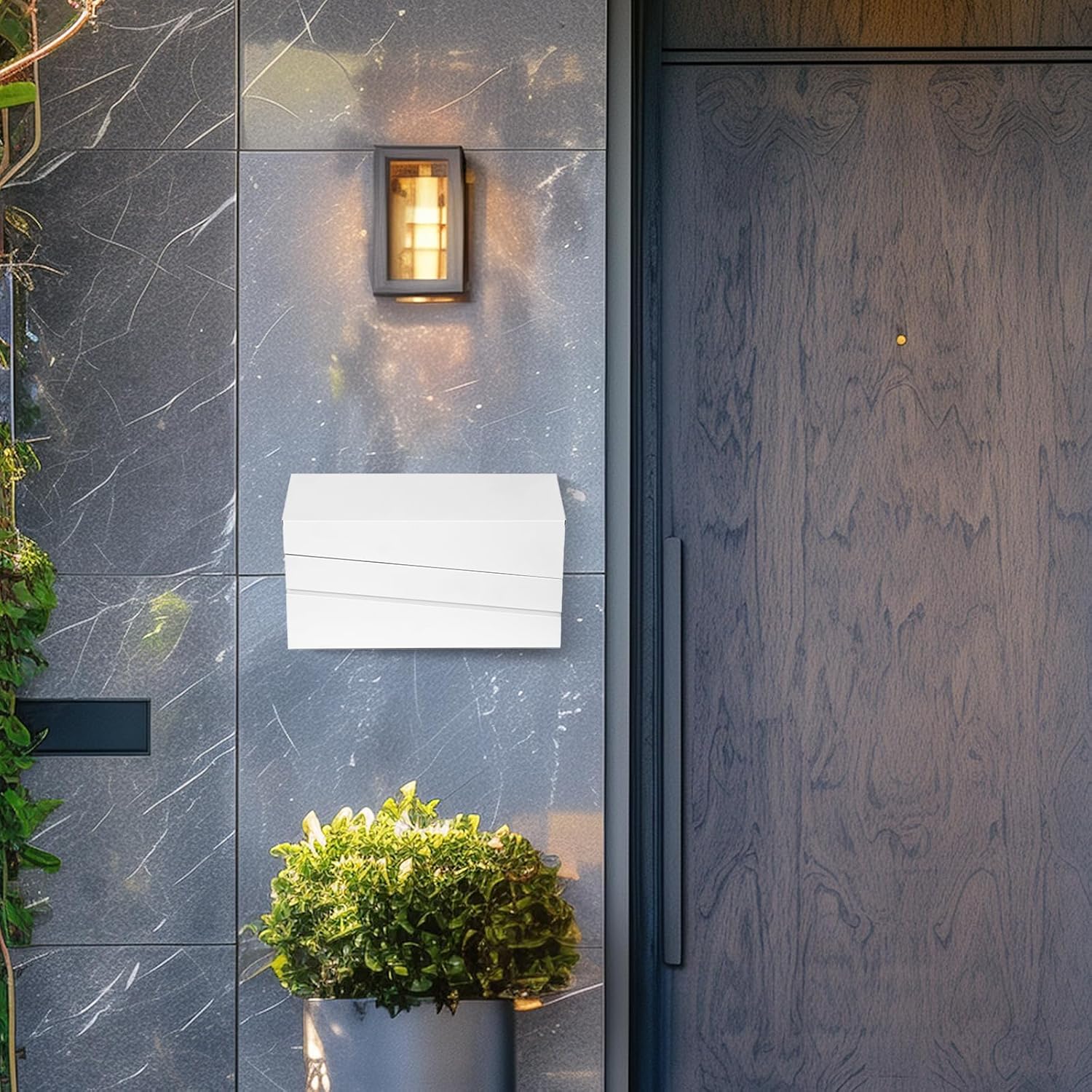 White Wall-Mount Mailbox, Modern Large Capacity Drop Mailboxes for Outside, Rust-Proof Galvanized Steel Post Box with Flag (No Keys Locking)