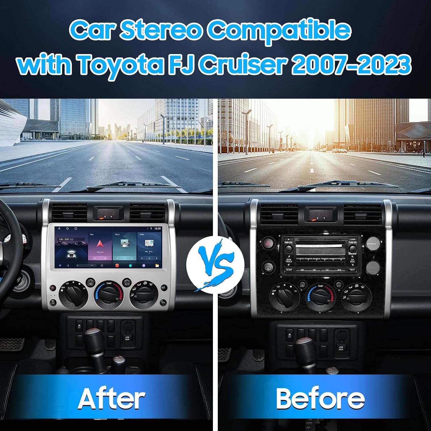 Car Stereo Radio Dash Kit for Toyota FJ Cruiser 2007-2023,Wireless CarPlay Android Auto, 6GB+128GB 8 Core 12.3 Inch Touch Screen, GPS, Bluetooth, WiFi, SWC & AHD Backup Camera